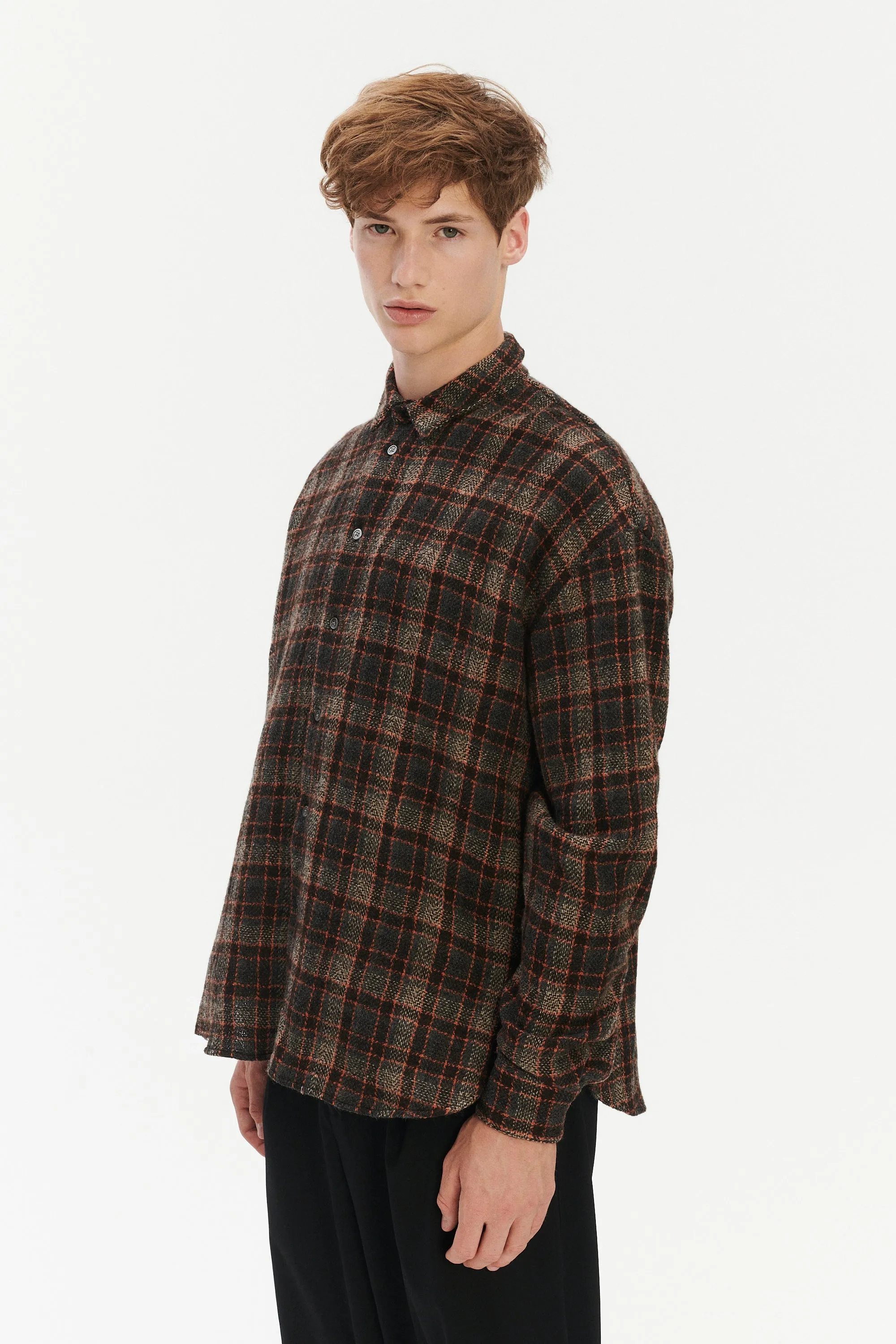 Oversized Shirt in Japanese Light Combed Wool - Brown Orange Check sold by Delikatessen product image thumbnail 4