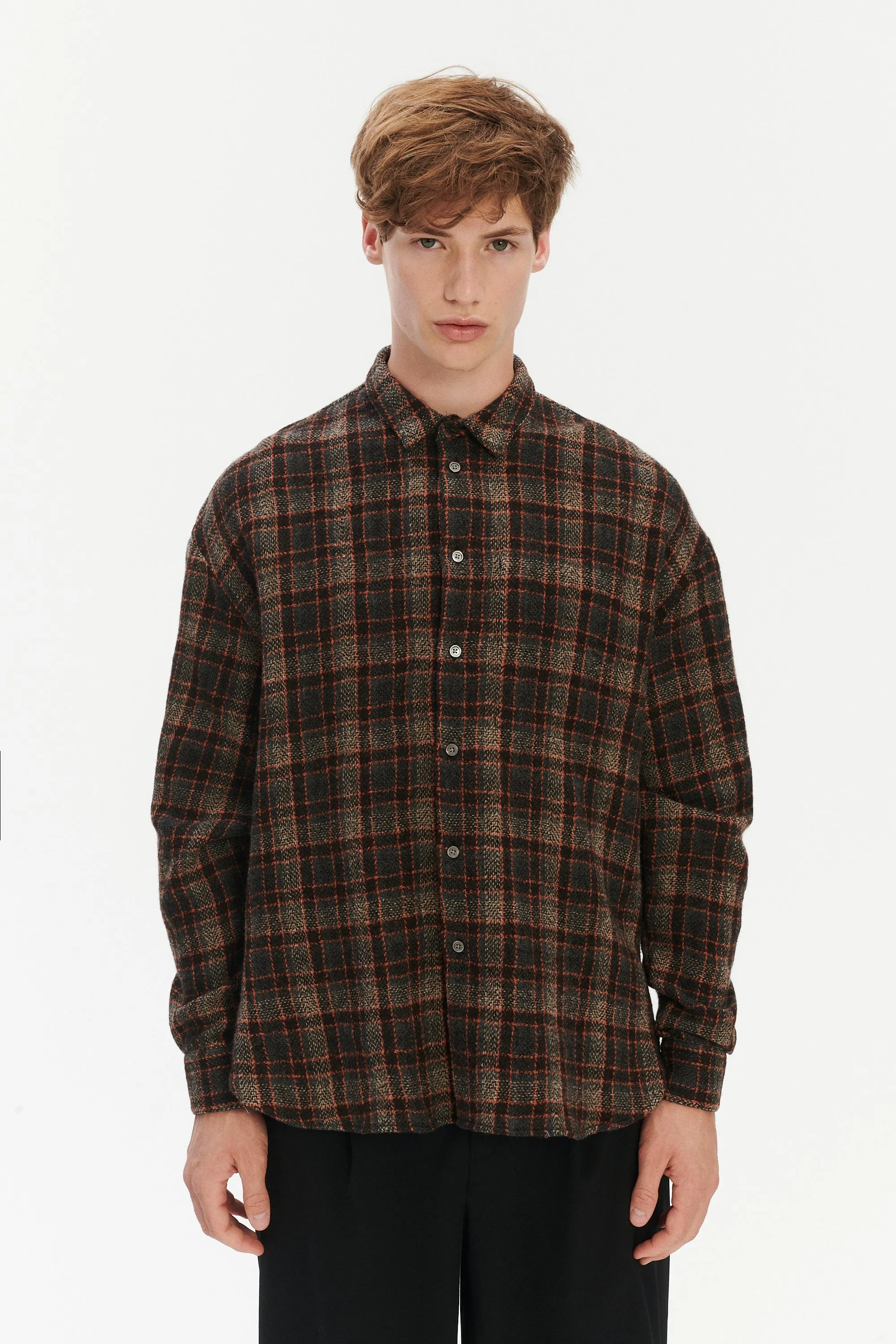 Oversized Shirt in Japanese Light Combed Wool - Brown Orange Check sold by Delikatessen product image thumbnail 2