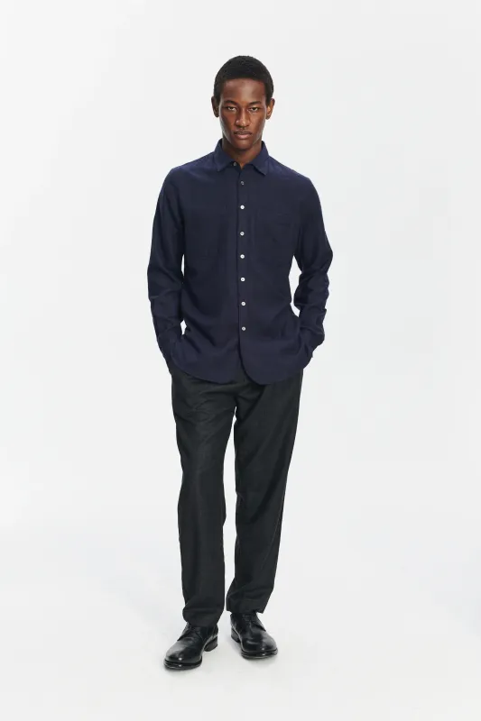 Farmer Shirt in a Deep Blue Unique Portuguese Cotton, Nettle and Lyocell Flannel sold by Delikatessen