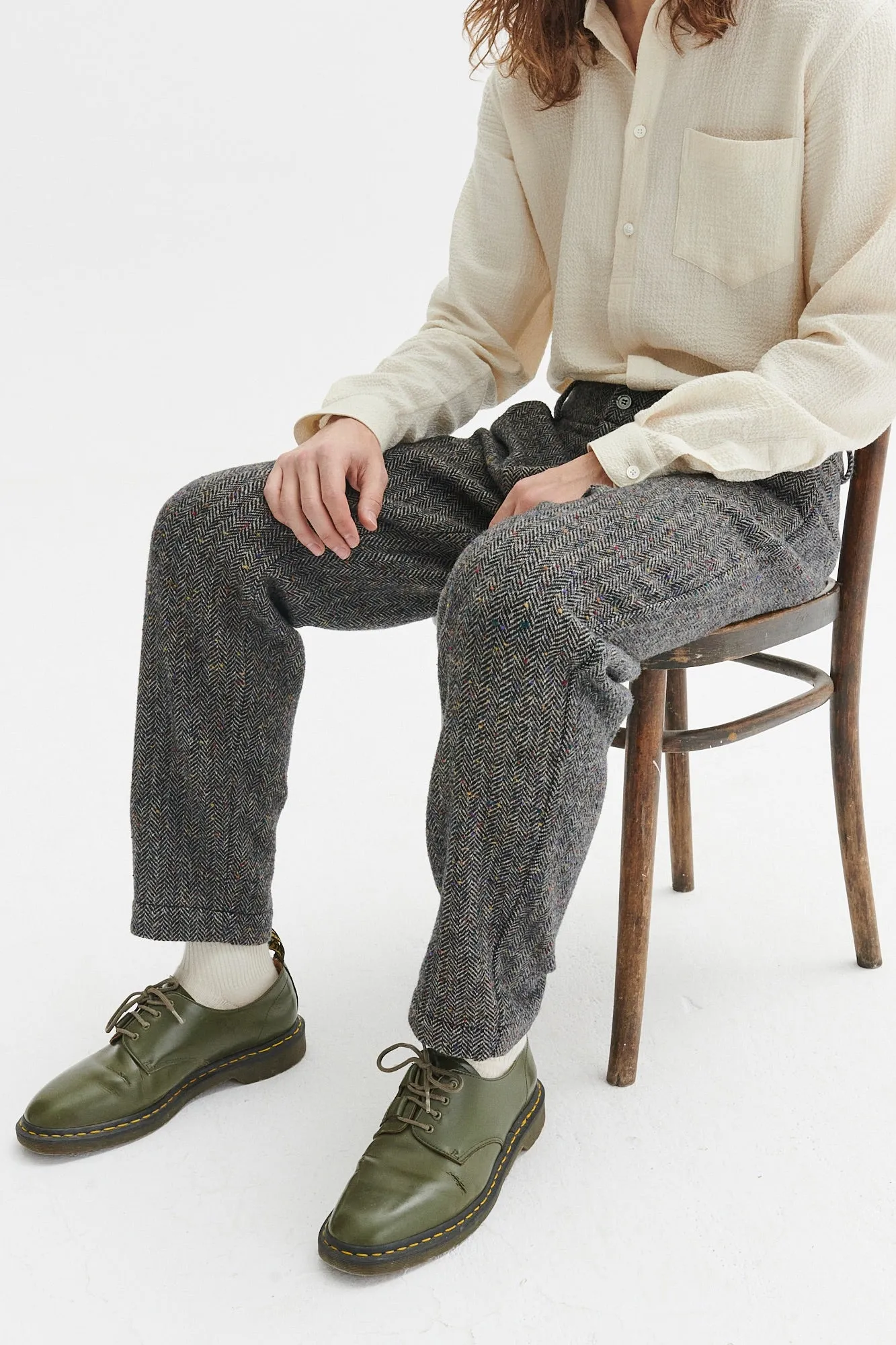 Genuine Trousers in a Grey and Black Italian Virgin Wool Herringbone Tweed sold by Delikatessen