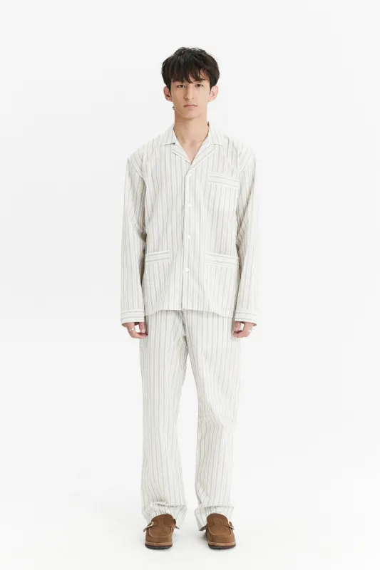 Pyjama House Trousers in a Cream and Beige Striped Excellent Italian Cotton sold by Delikatessen