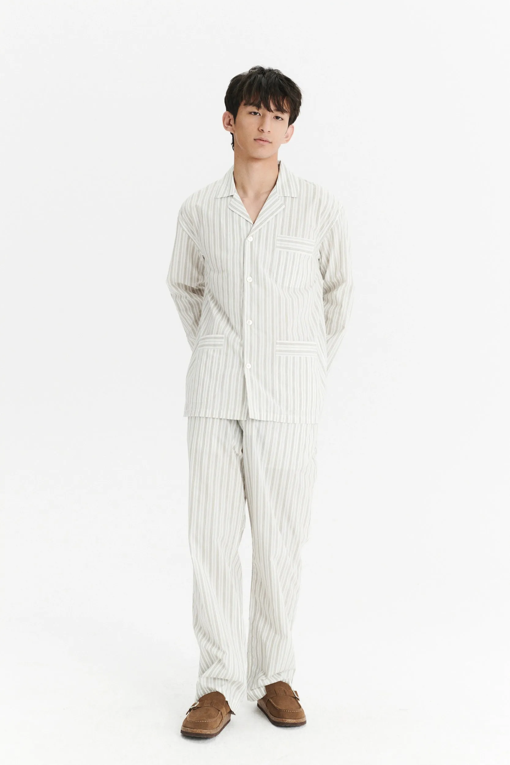 Pyjama House Trousers in a Cream and Beige Striped Excellent Italian Cotton sold by Delikatessen product image thumbnail 3