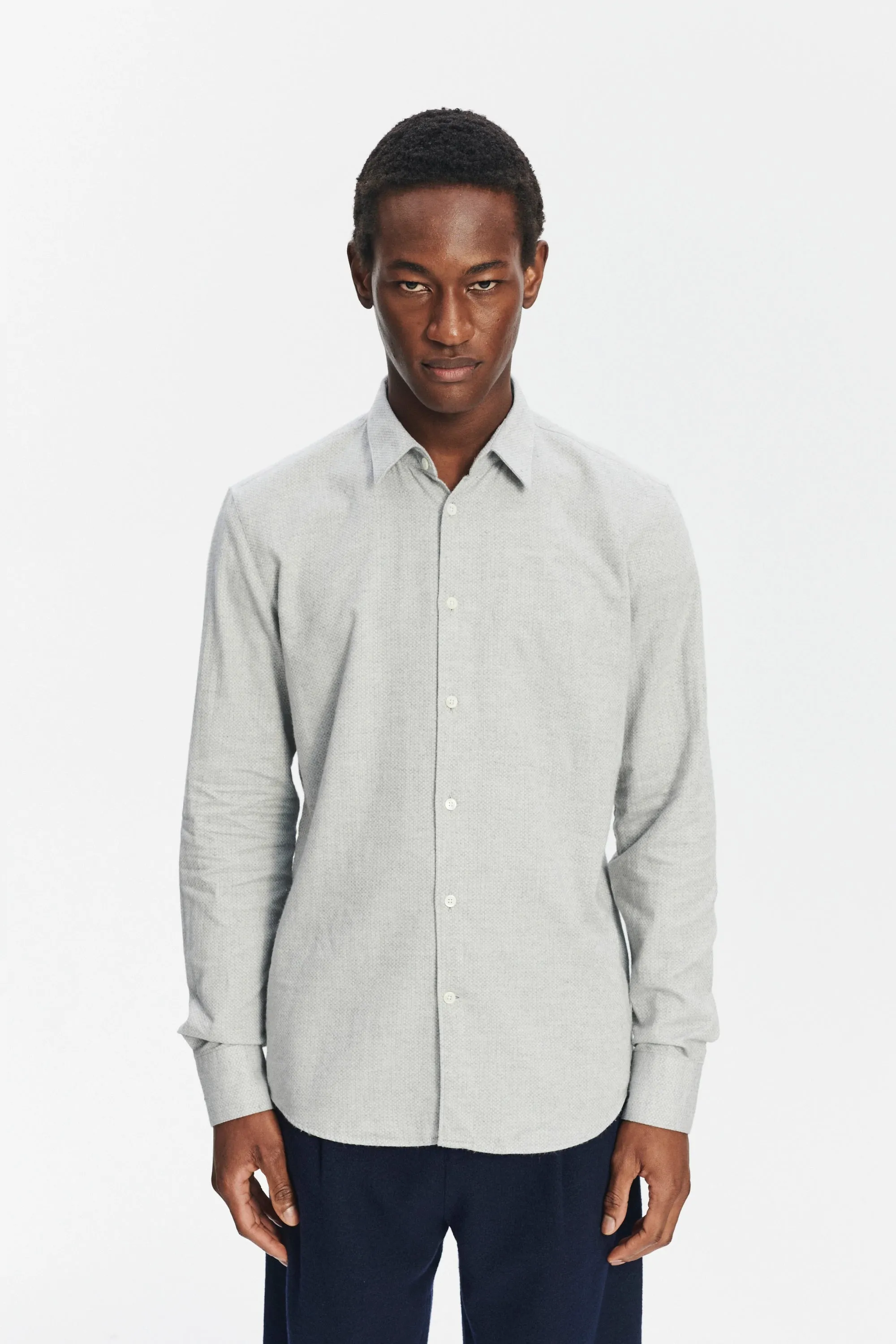 Feel Good Shirt in a Light Sky Grey Portuguese Cotton and Cashmere Flannel sold by Delikatessen product image thumbnail 4