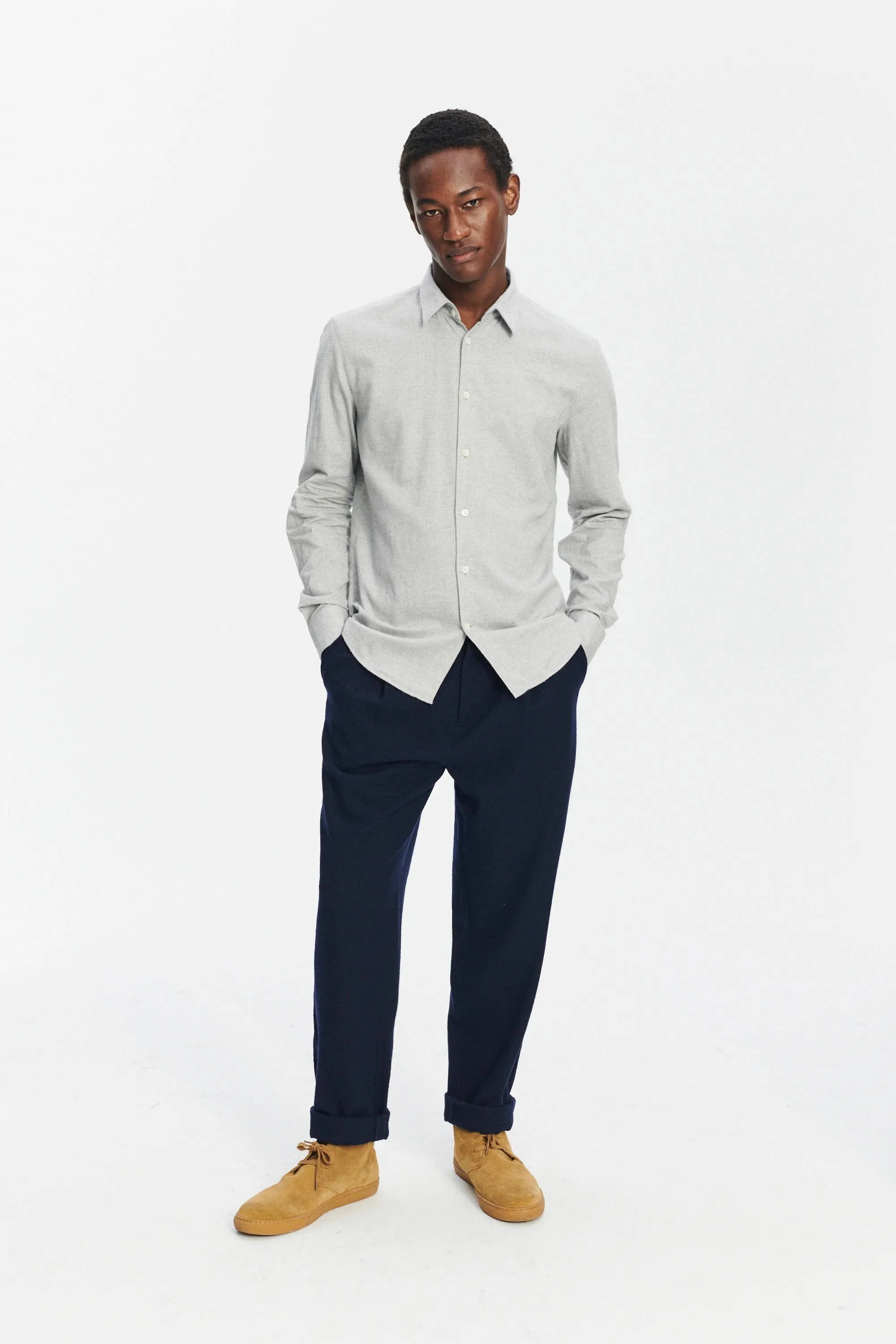 Feel Good Shirt in a Light Sky Grey Portuguese Cotton and Cashmere Flannel sold by Delikatessen product image thumbnail 3