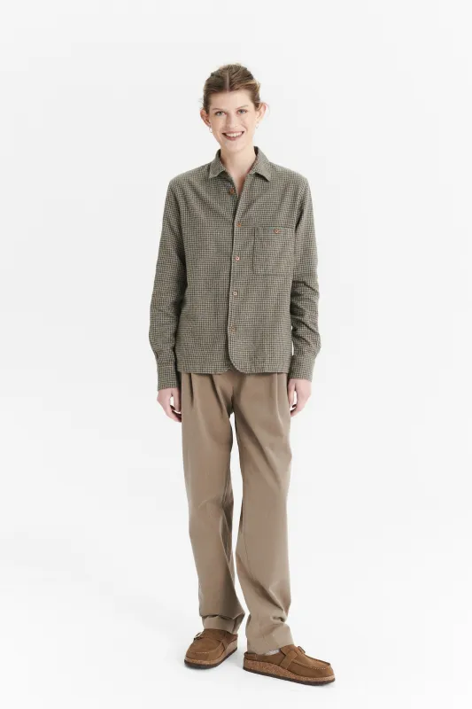 Shirt in a Brown, Vivid Green and Curry Yellow Chequered Portuguese Cotton Flannel sold by Delikatessen