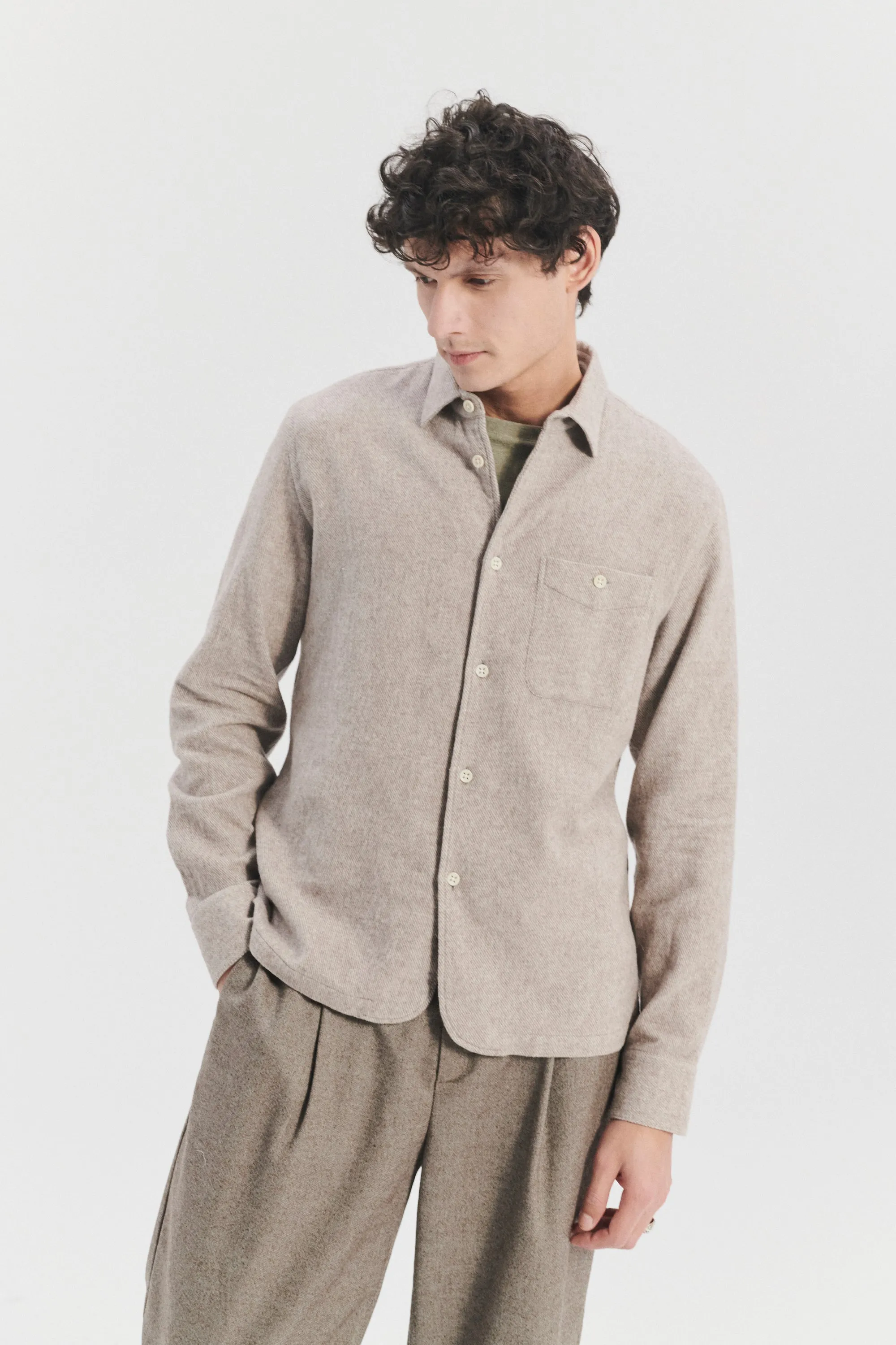 Strong Shirt in a Beige Recycled Structural Flannel with Hemp Buttons sold by Delikatessen product image thumbnail 5