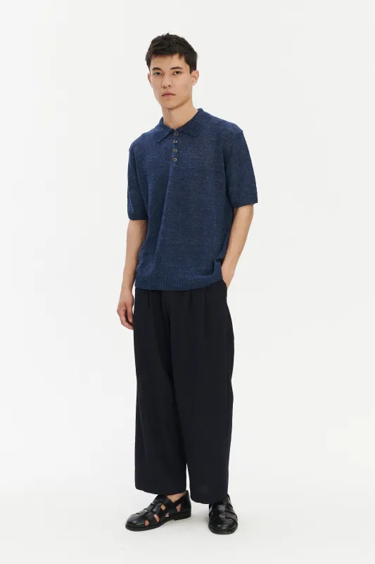 Short Sleeve Polo in Evening Blue Italian Linen sold by Delikatessen