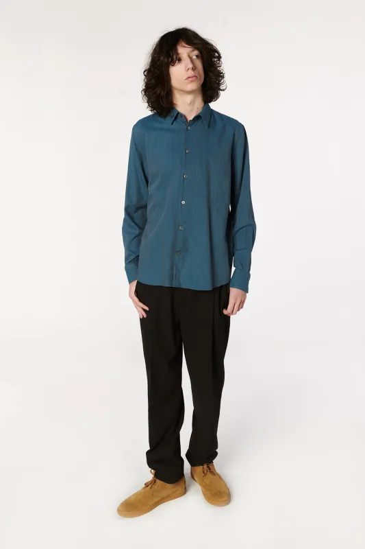 Feel Good Shirt in the Finest Sapphire Blue Fine Herringbone Soft Italian Cotton Flannel sold by Delikatessen