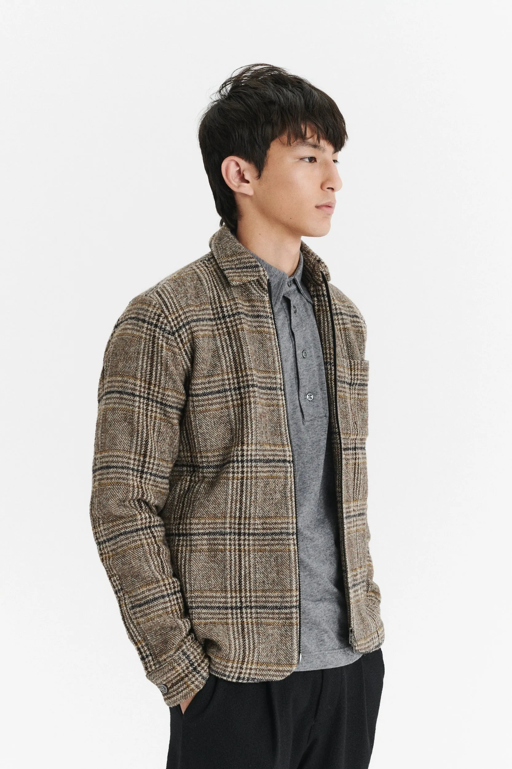 Jacket in a Chequered Brown, Beige, and Black Soft Italian Virgin Wool with MEIDA Thermo Insulation sold by Delikatessen product image thumbnail 4
