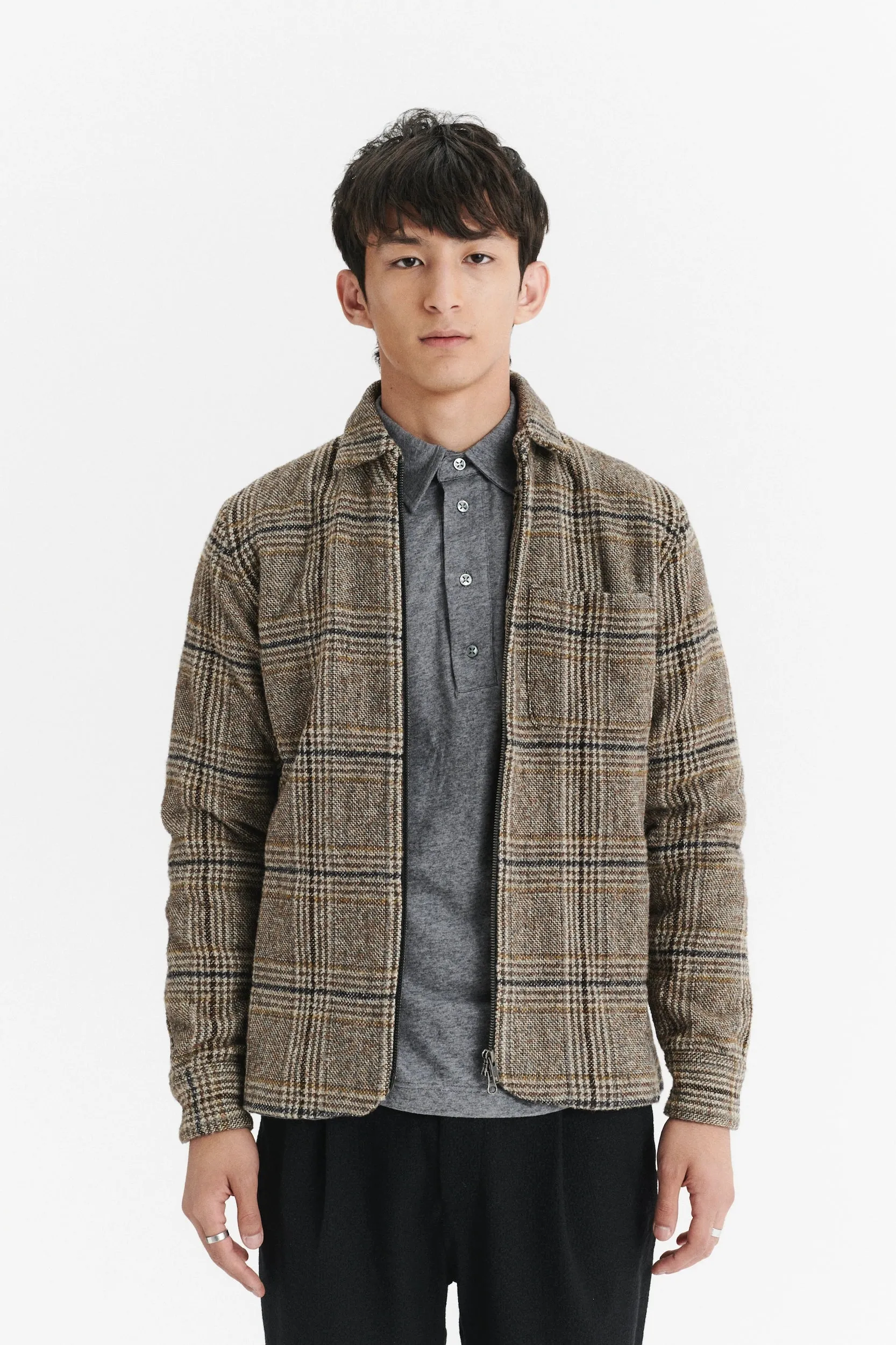 Jacket in a Chequered Brown, Beige, and Black Soft Italian Virgin Wool with MEIDA Thermo Insulation sold by Delikatessen product image thumbnail 3