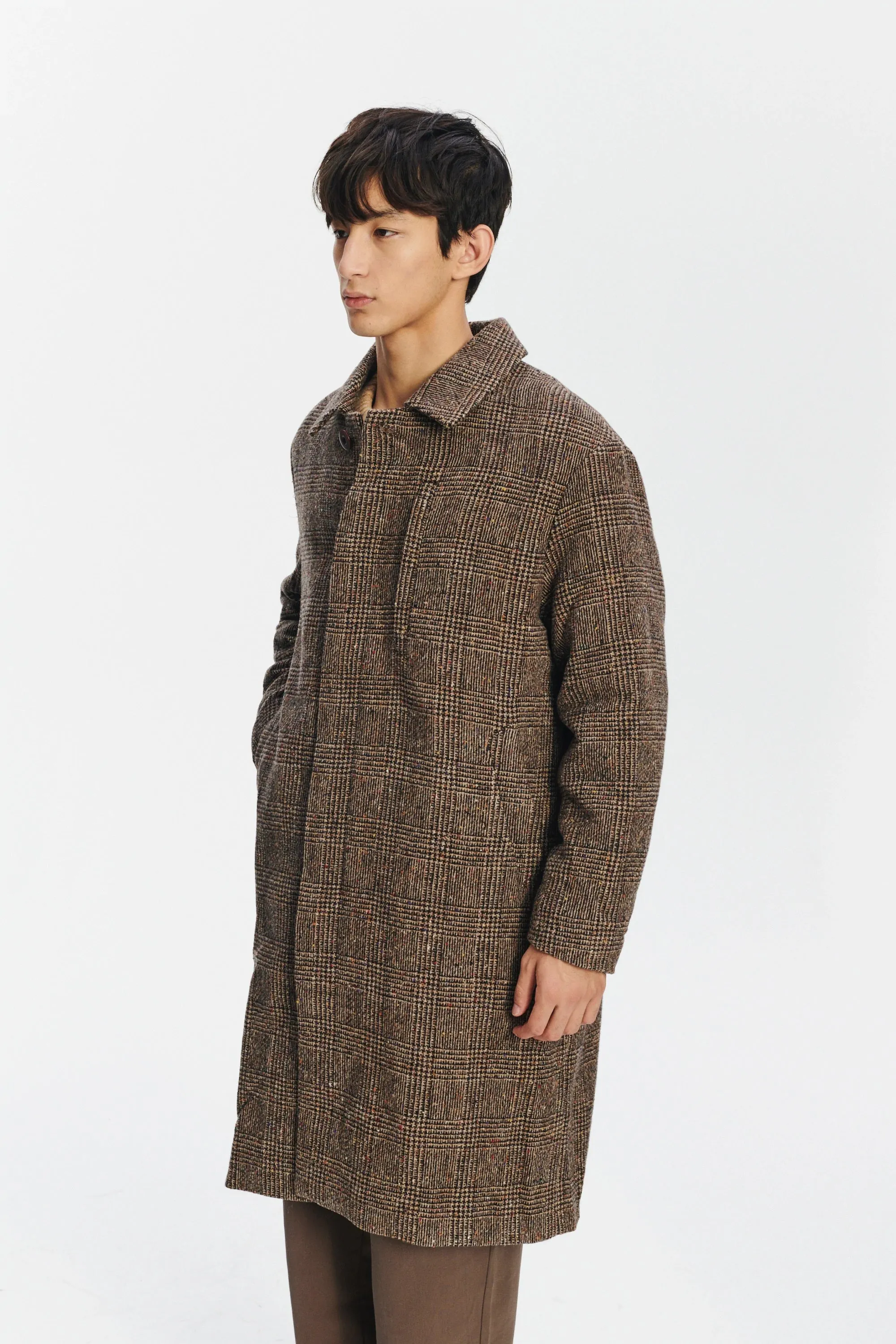 Winter Coat with a Prince of Wales Motif in Brown from the Finest Donegal Virgin Wool Tweed with Two Side Pockets and One Zipped Chest Pocket sold by Delikatessen product image thumbnail 4