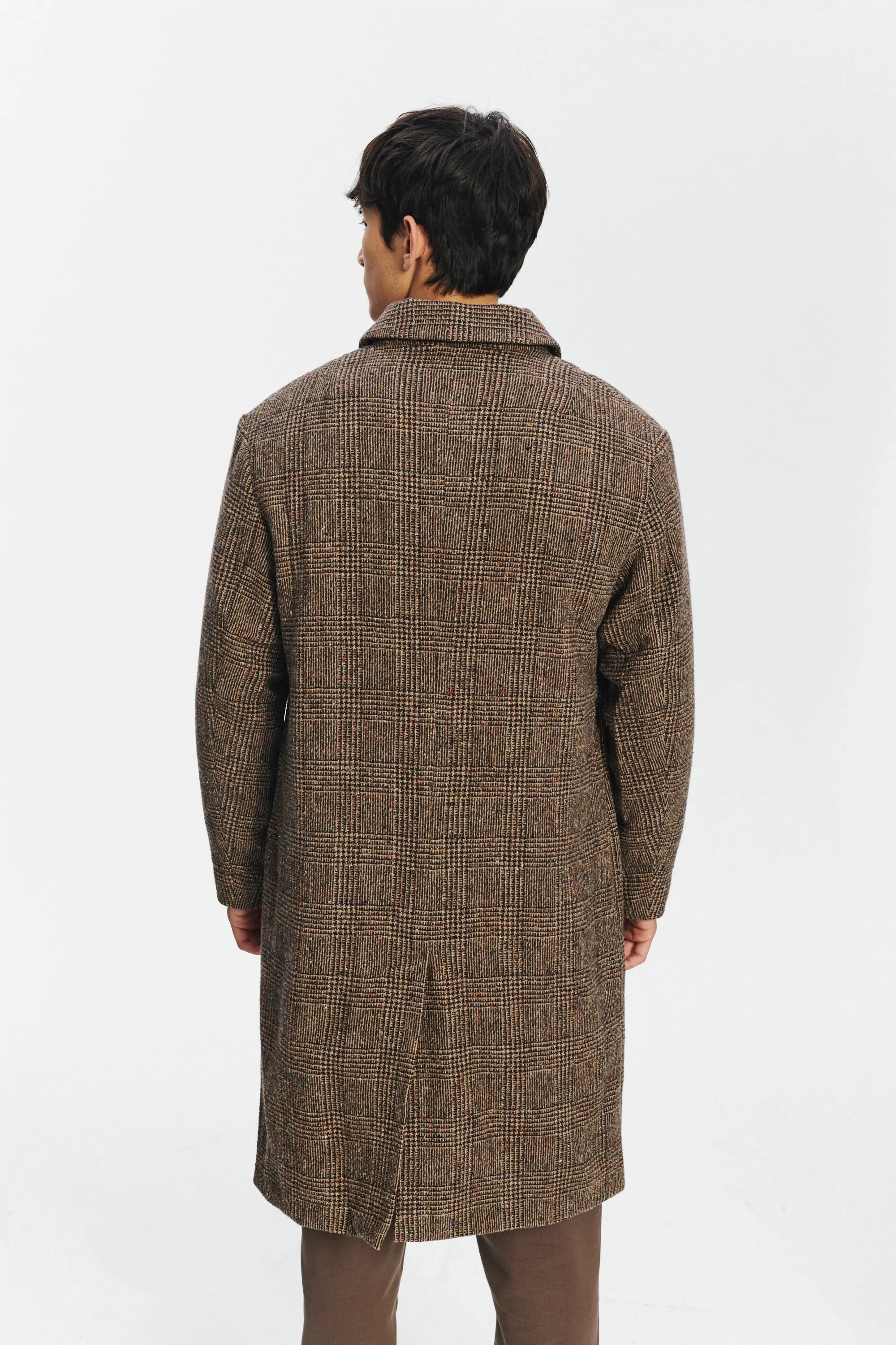 Winter Coat with a Prince of Wales Motif in Brown from the Finest Donegal Virgin Wool Tweed with Two Side Pockets and One Zipped Chest Pocket sold by Delikatessen product image thumbnail 5