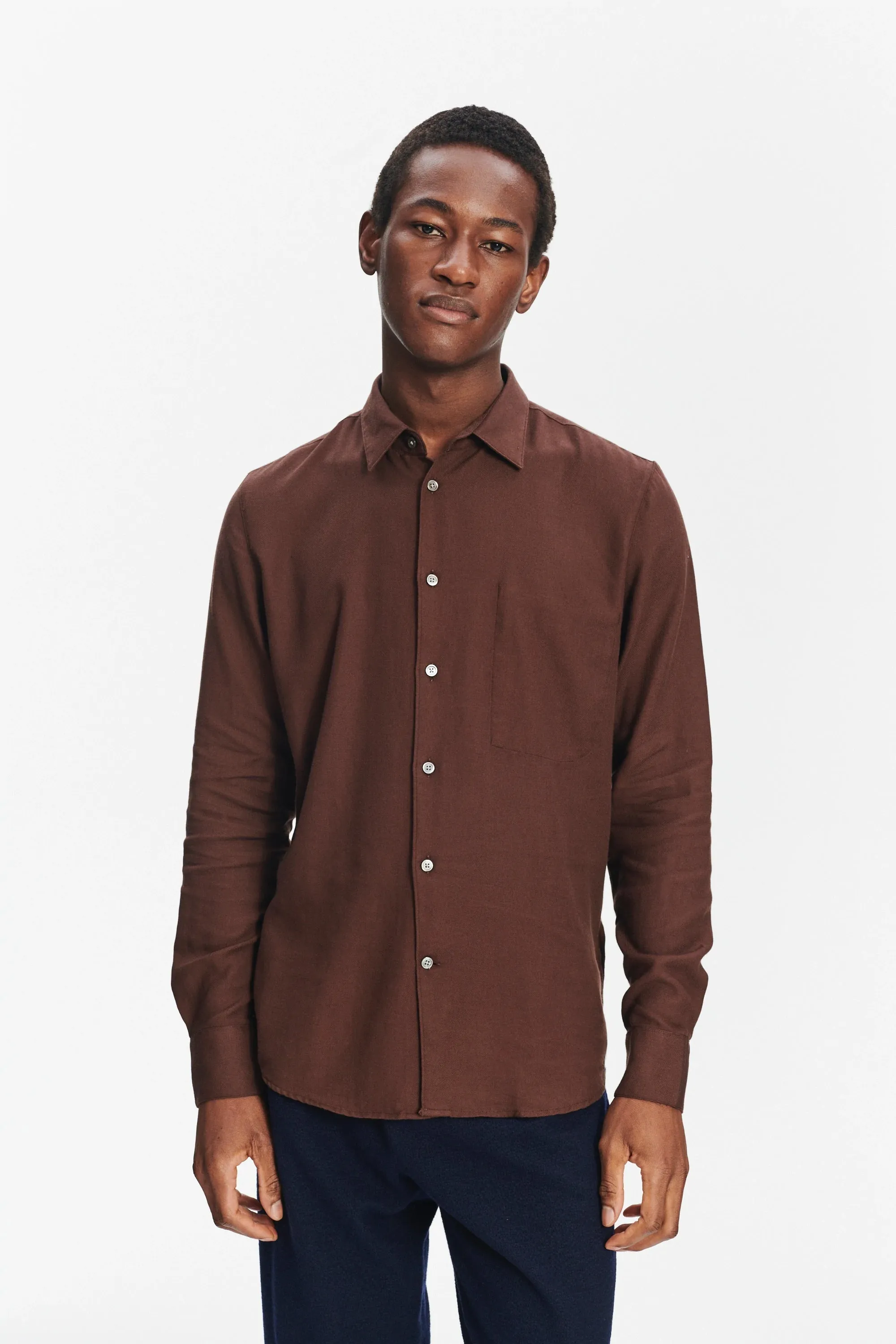 Feel Good Shirt in a Brown Italian Cotton and Cashmere Flannel by Albini sold by Delikatessen product image thumbnail 5