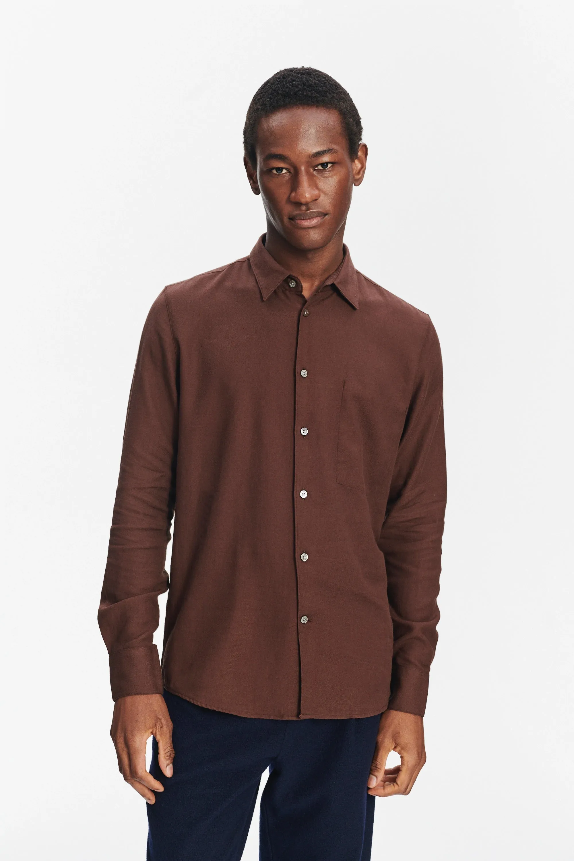 Feel Good Shirt in a Brown Italian Cotton and Cashmere Flannel by Albini sold by Delikatessen product image thumbnail 4