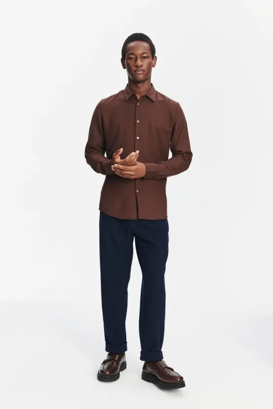 Feel Good Shirt in a Brown Italian Cotton and Cashmere Flannel by Albini sold by Delikatessen