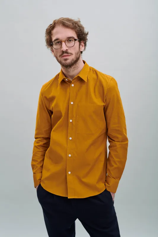 Feel Good Shirt in a Kurkuma Yellow Japanese Cotton Corduroy sold by Delikatessen