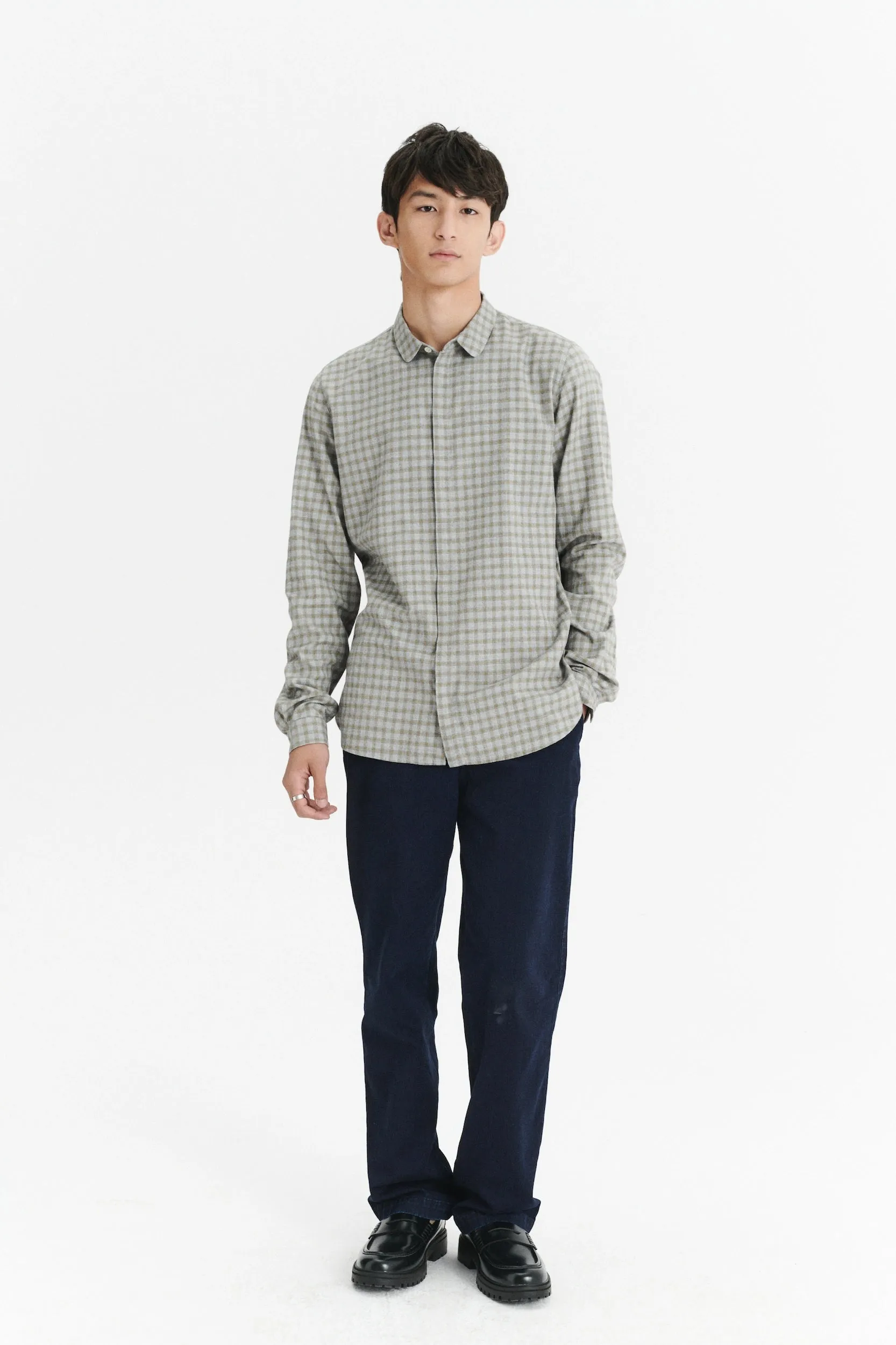 Cute Shirt in a Light Grey and Mustard Yellow Italian Cotton sold by Delikatessen