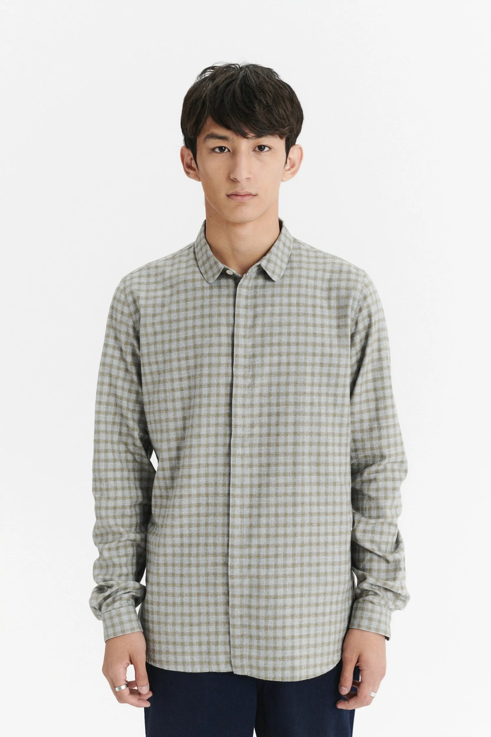 Cute Shirt in a Light Grey and Mustard Yellow Italian Cotton sold by Delikatessen product image thumbnail 3