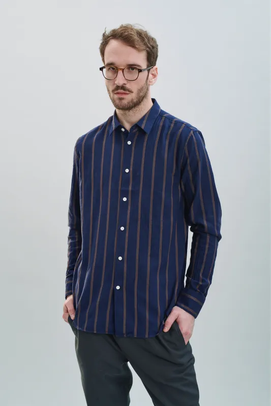 Feel Good Shirt in a Fine Navy Blue Japanese Herringbone Cotton Flannel sold by Delikatessen
