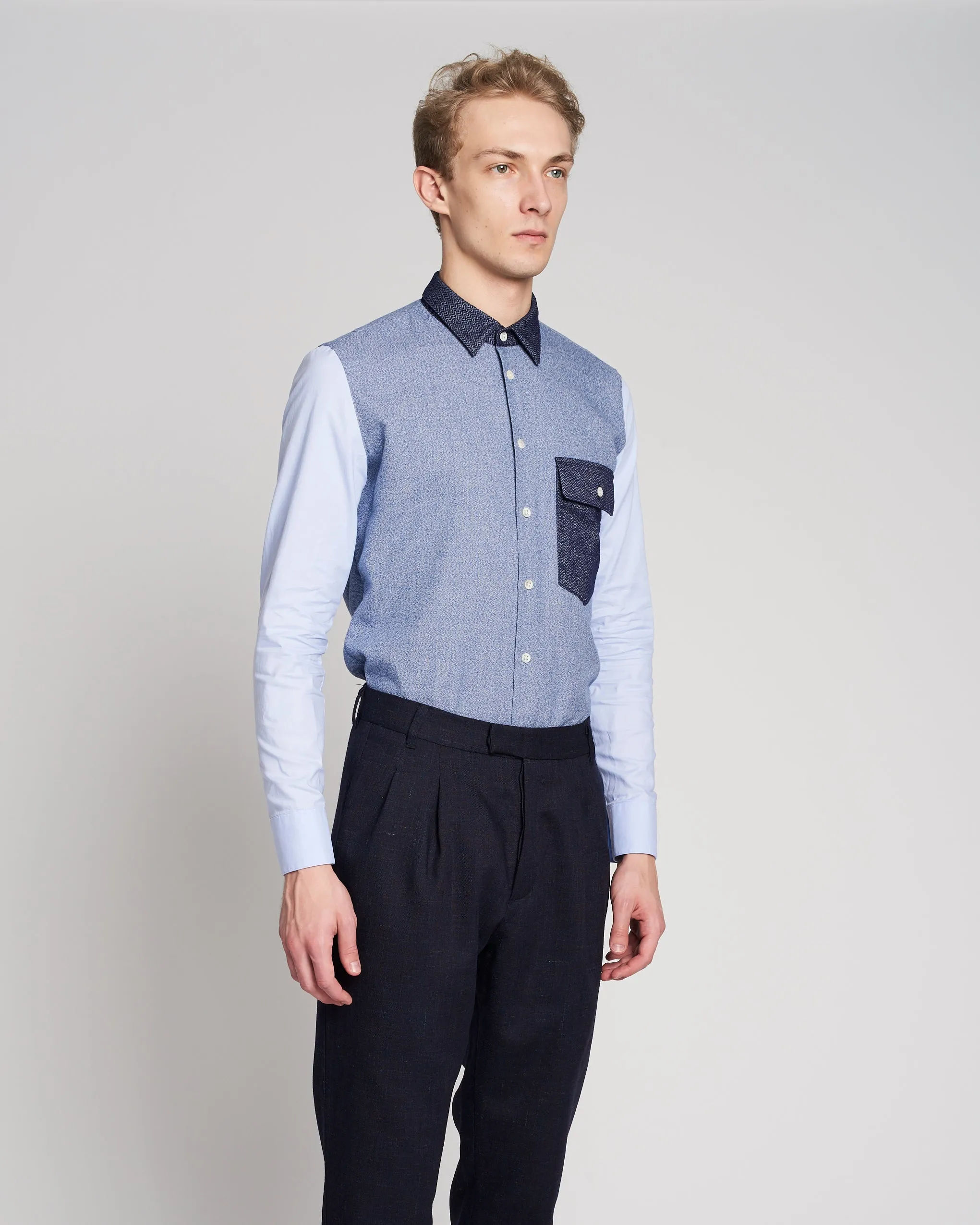 Feel Good Shirt in a Tonal Blue Colour Blocking sold by Delikatessen product image thumbnail 4