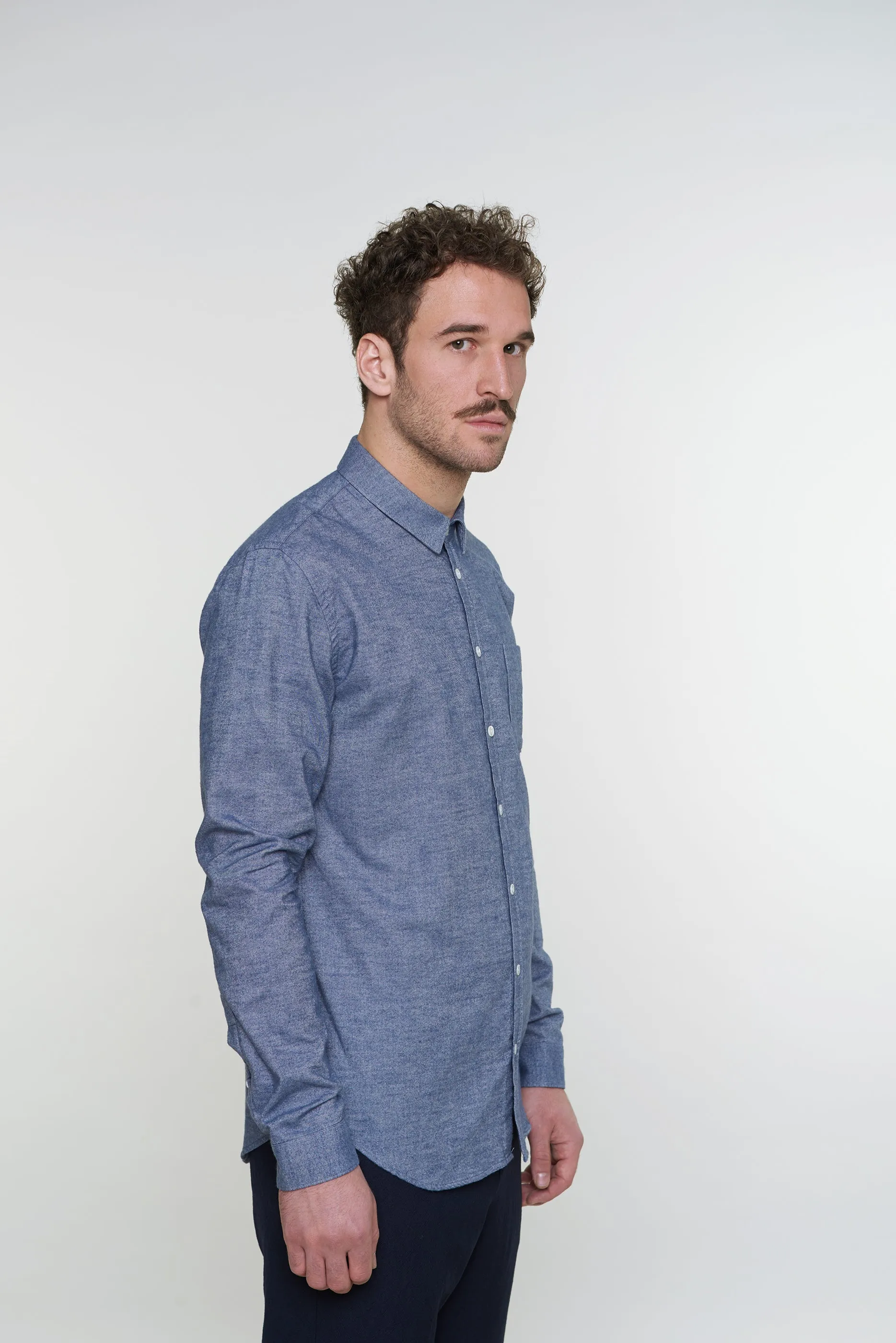 Proper Shirt in Blue Brushed Soft Portuguese Flannel sold by Delikatessen product image thumbnail 3
