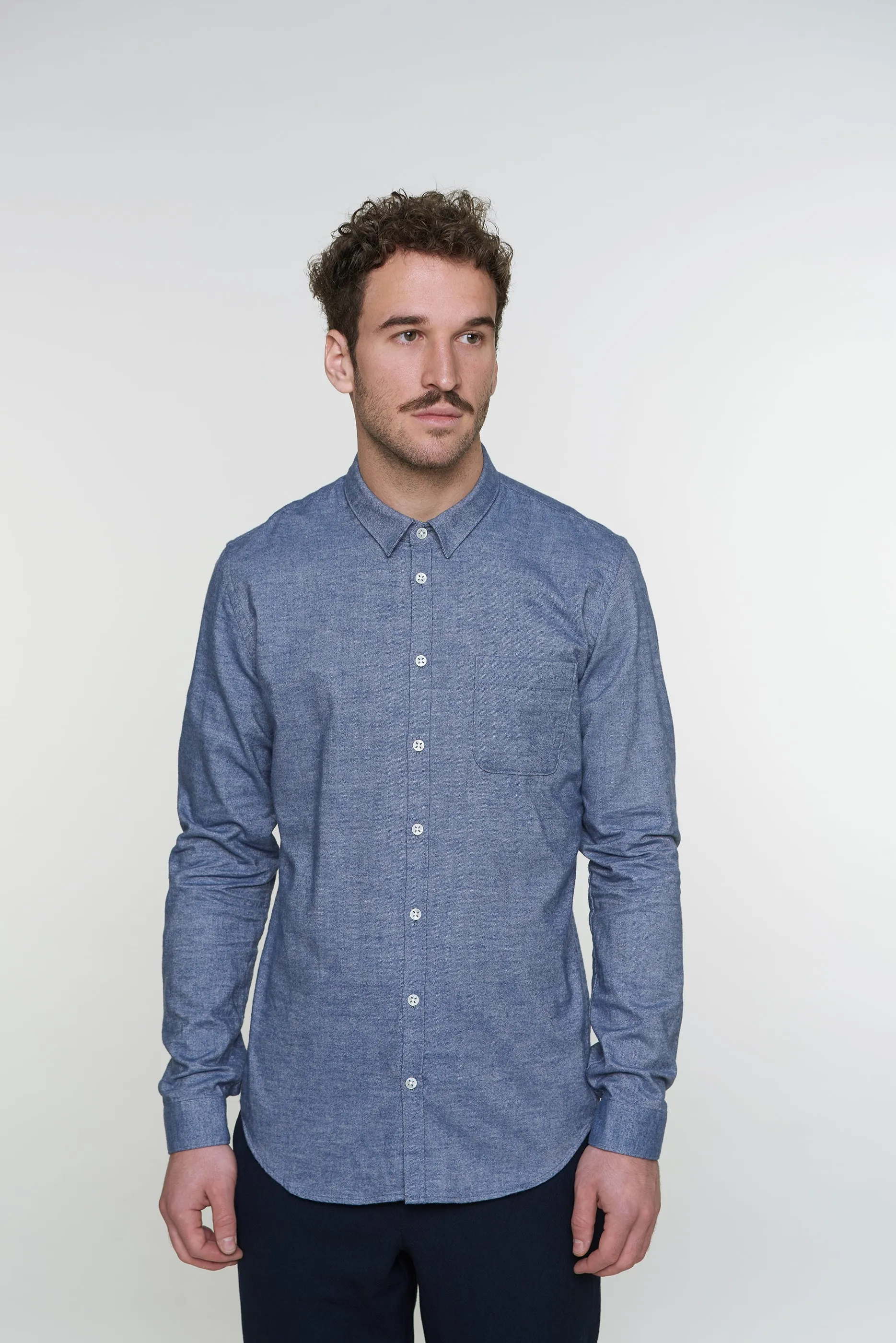 Proper Shirt in Blue Brushed Soft Portuguese Flannel sold by Delikatessen product image thumbnail 2
