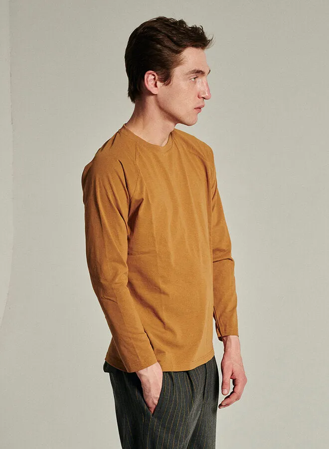Long Sleeve T-Shirt in a Mustard Dark Yellow Japanese Organic Cotton sold by Delikatessen product image thumbnail 3