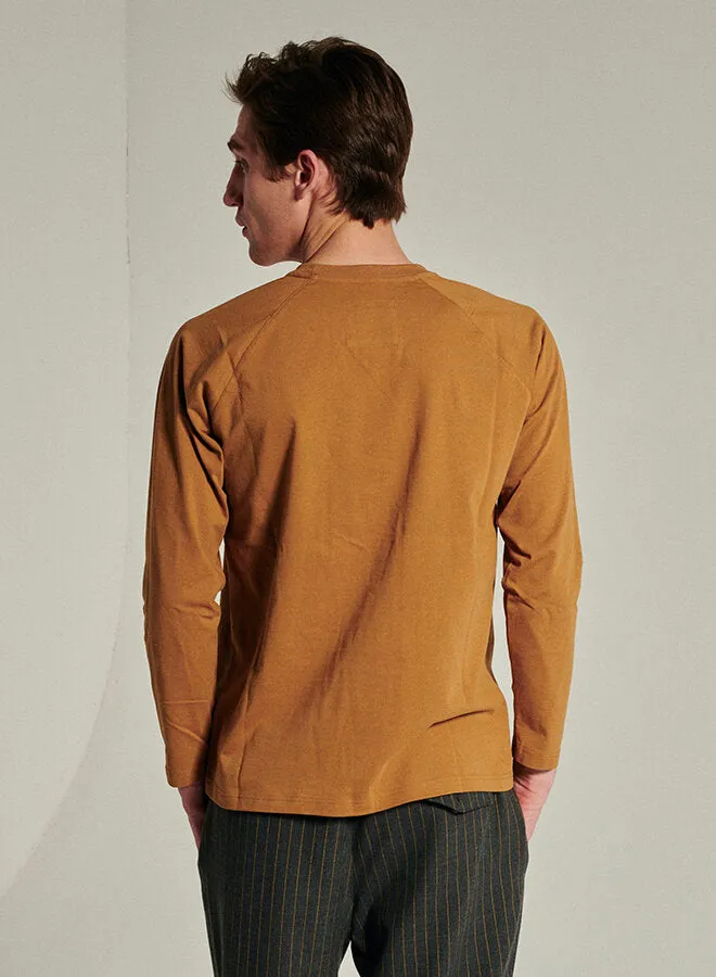 Long Sleeve T-Shirt in a Mustard Dark Yellow Japanese Organic Cotton sold by Delikatessen product image thumbnail 4