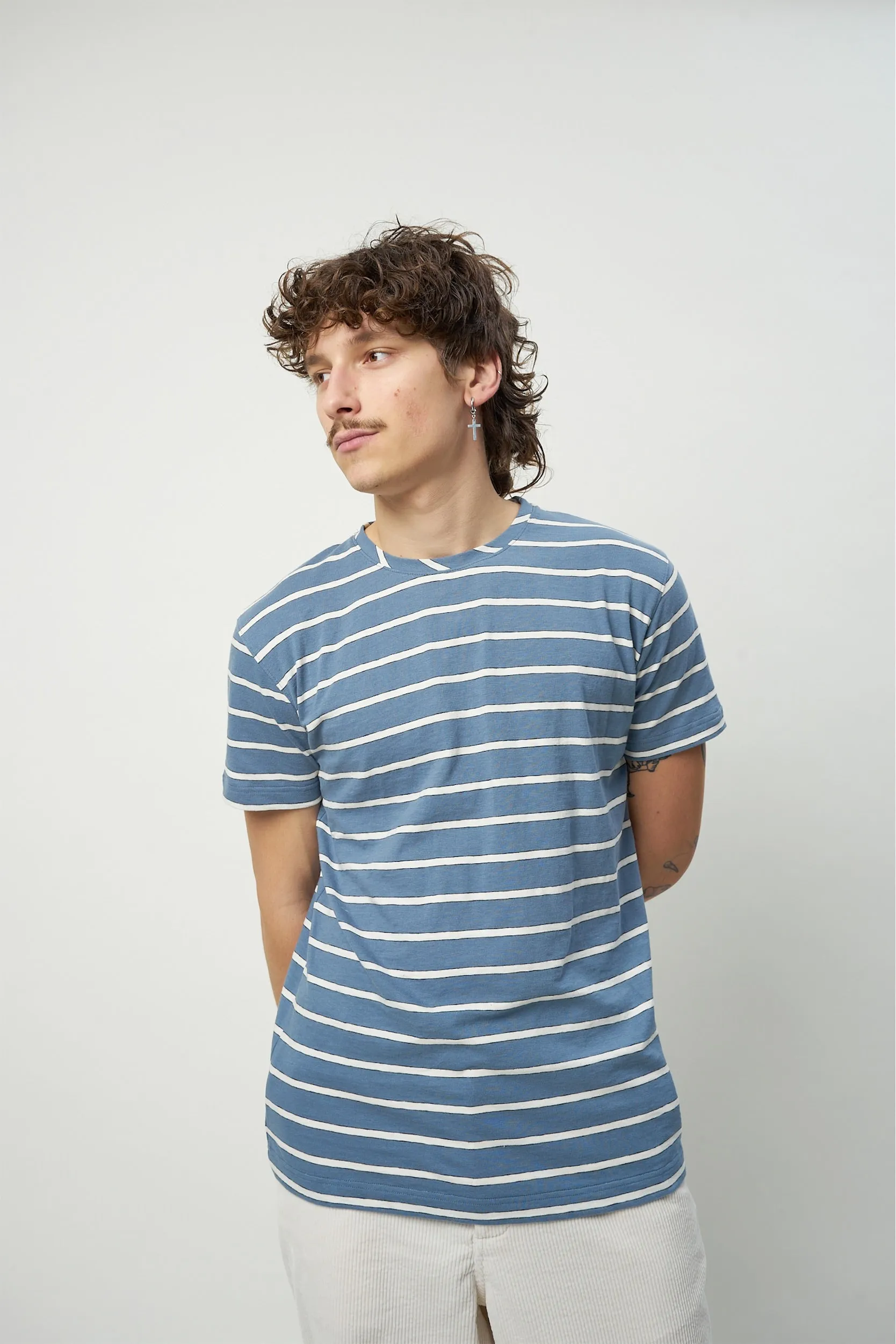 T-shirt in a Blue and White Striped Fine Feeling Japanese Slow-Knit Cotton sold by Delikatessen product image thumbnail 4