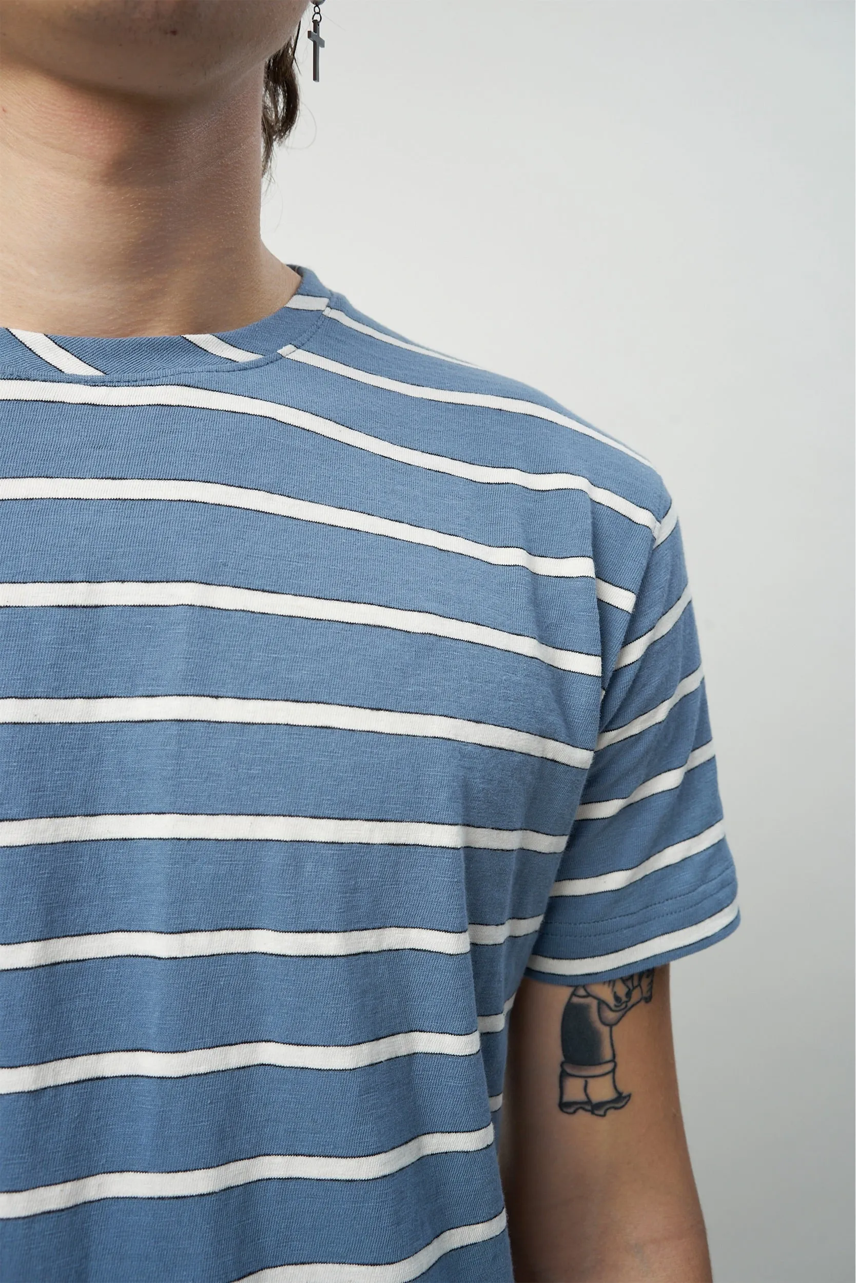 T-shirt in a Blue and White Striped Fine Feeling Japanese Slow-Knit Cotton sold by Delikatessen product image thumbnail 3