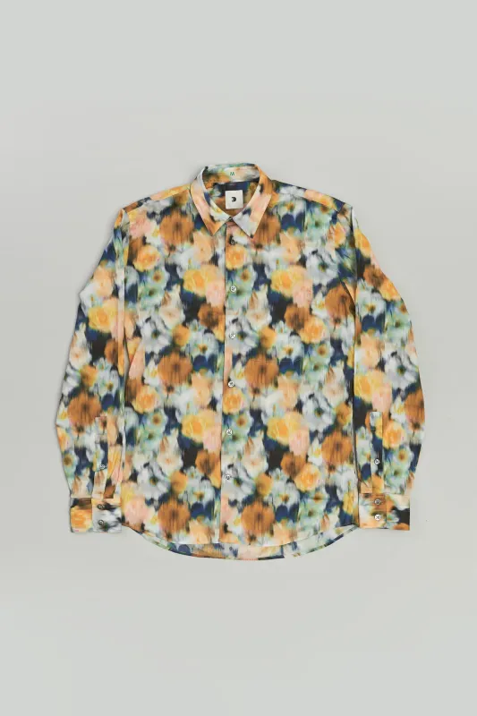 Feel Good Shirt in a Yellow, Ochre, Dark Blue Liberty Italian Cotton sold by Delikatessen