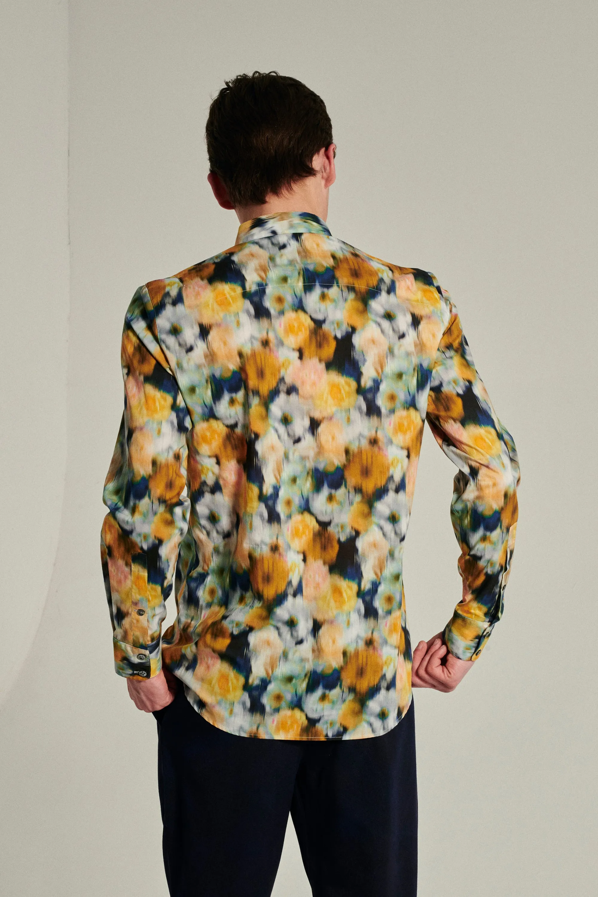 Feel Good Shirt in a Yellow, Ochre, Dark Blue Liberty Italian Cotton sold by Delikatessen product image thumbnail 3