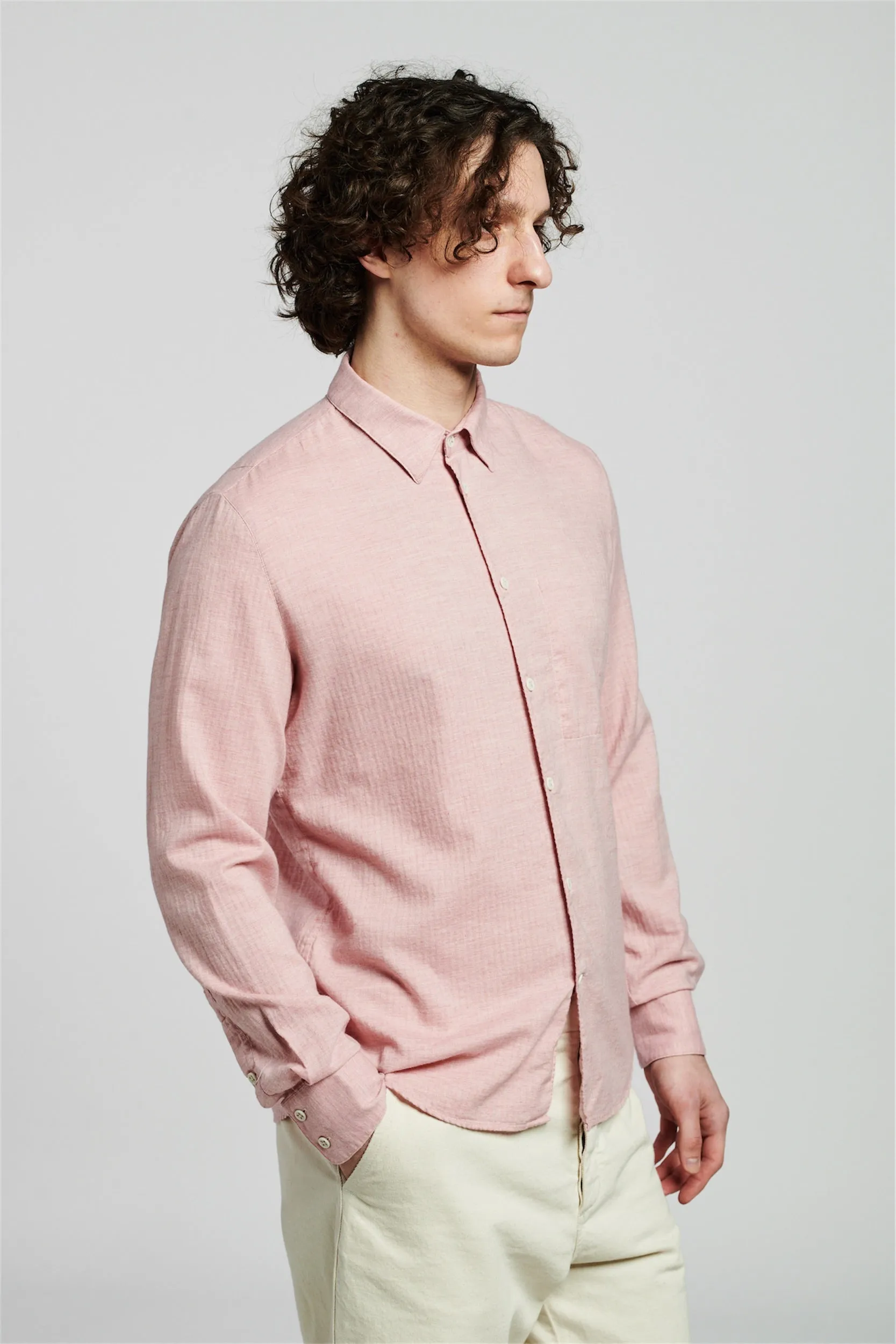 Feel Good Shirt in a Pink Japanese Organic Herringbone Cotton sold by Delikatessen product image thumbnail 4