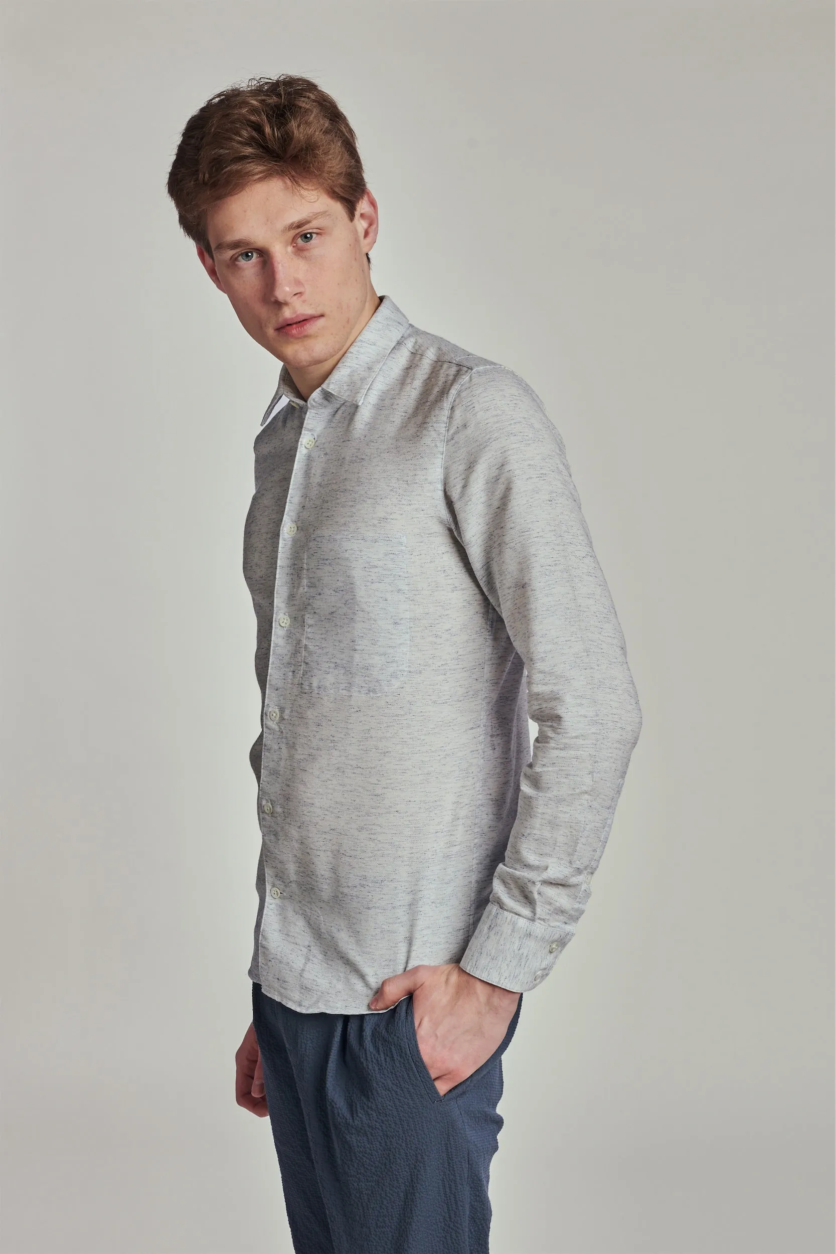 Feel Good Shirt in an Off-White Soft Airy Sustainable Italian Cotton and Recycled Polyester Blend by Cottonificio Canclini sold by Delikatessen product image thumbnail 3