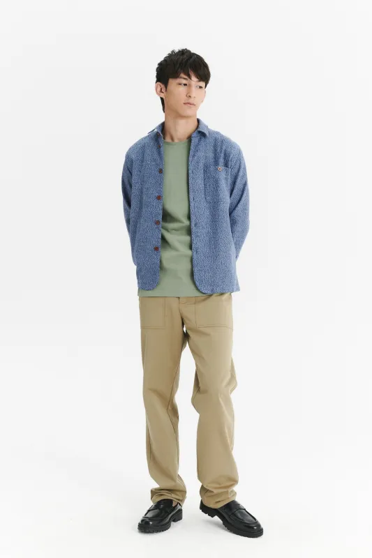 Strong Shirt in the Finest Mélange Blue Portuguese Cotton Flannel with Corozzo Buttons sold by Delikatessen
