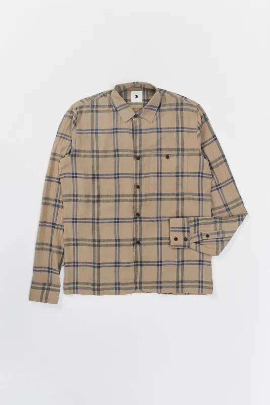 Strong Shirt in a Beige and Blue Chequered Fine Japanese Cotton Flannel sold by Delikatessen