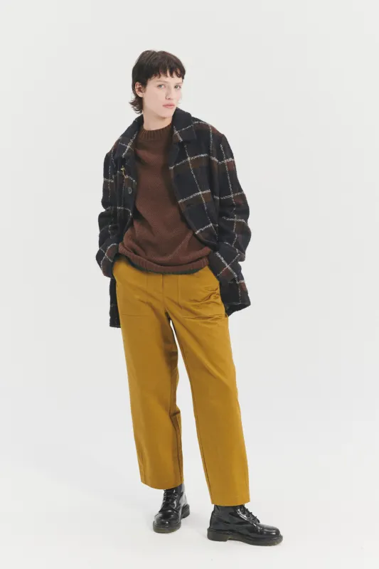 Pre-Order: Jacket in a Brown and Navy Chequered Italian Virgin and Alpaca Bouclé Wool and Meida Thermo Insulation sold by Delikatessen