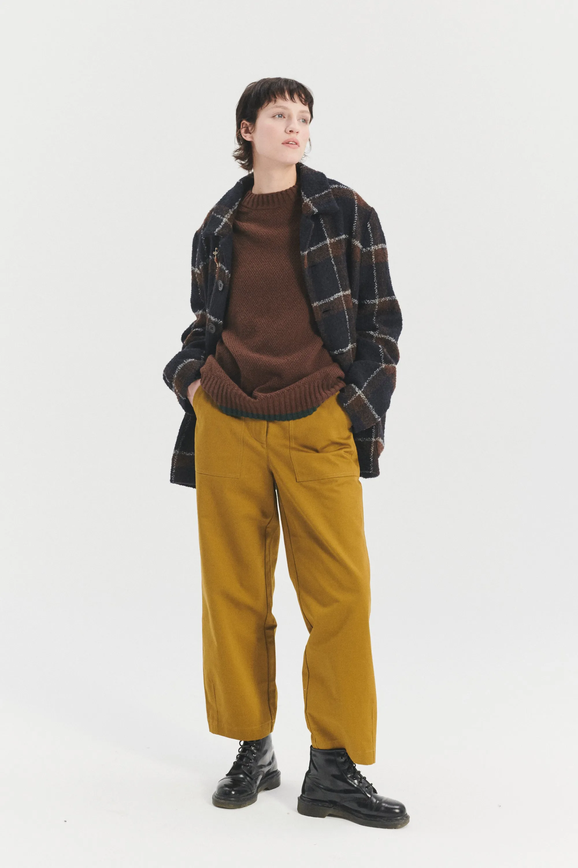 Pre-Order: Jacket in a Brown and Navy Chequered Italian Virgin and Alpaca Bouclé Wool and Meida Thermo Insulation sold by Delikatessen product image thumbnail 2