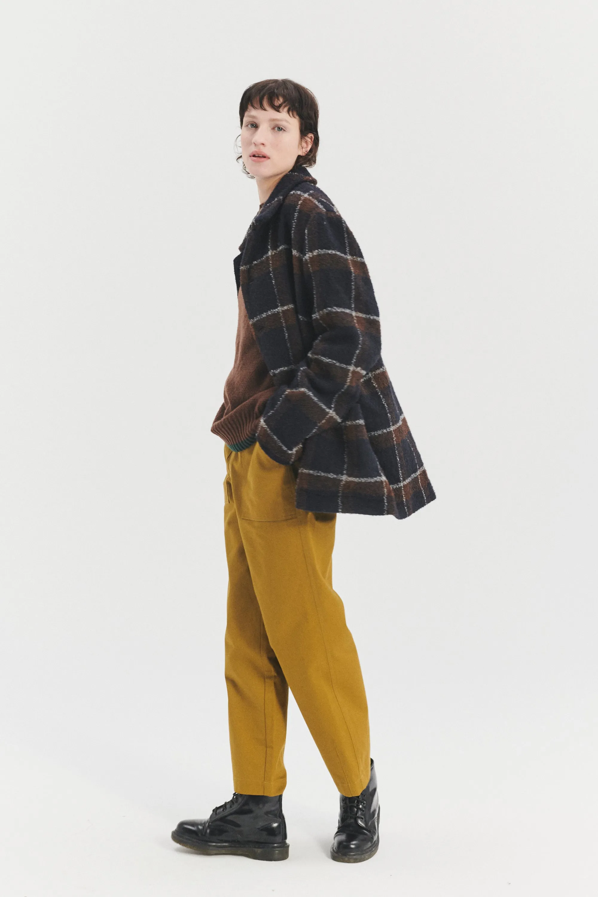 Pre-Order: Jacket in a Brown and Navy Chequered Italian Virgin and Alpaca Bouclé Wool and Meida Thermo Insulation sold by Delikatessen product image thumbnail 3