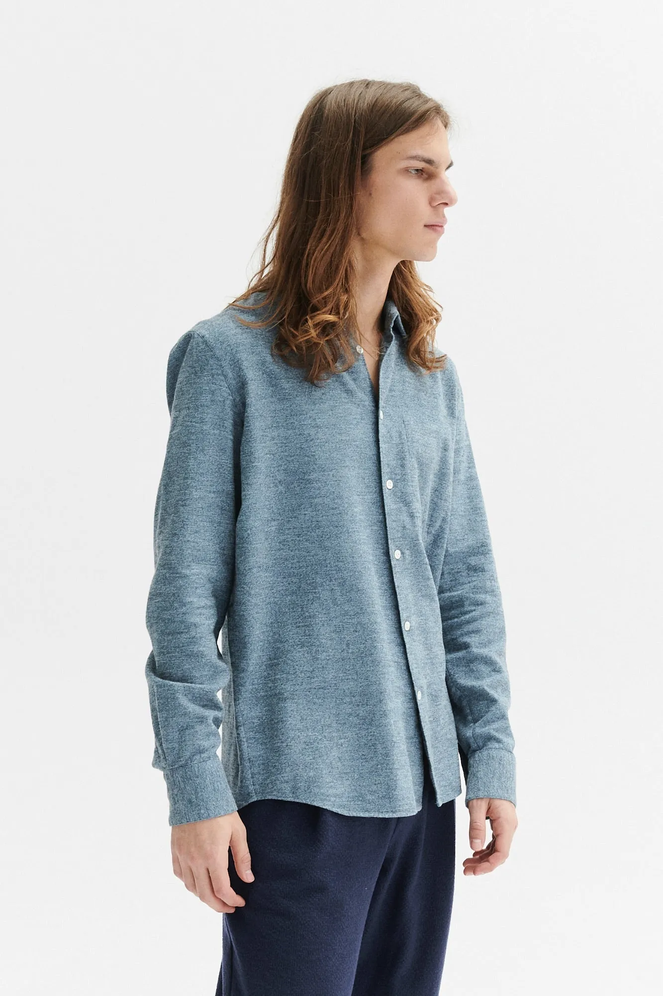 Feel Good Shirt in a Blue Utterly Soft Melange Italian Cotton Flannel by Albini sold by Delikatessen product image thumbnail 4