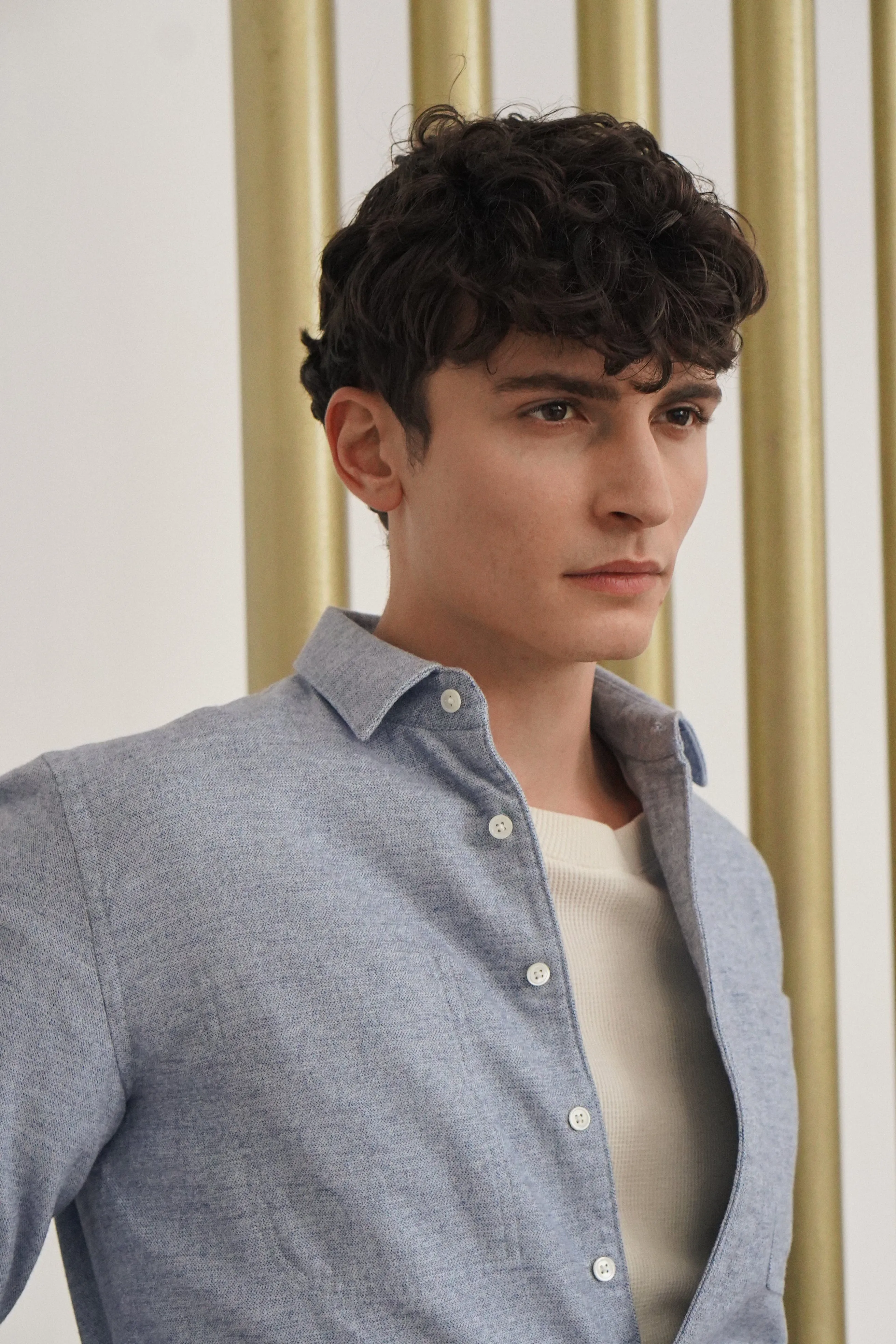 Farmer Shirt in a Fine Portuguese Brushed Blue Flannel - Photoshoot Sample sold by Delikatessen product image thumbnail 5