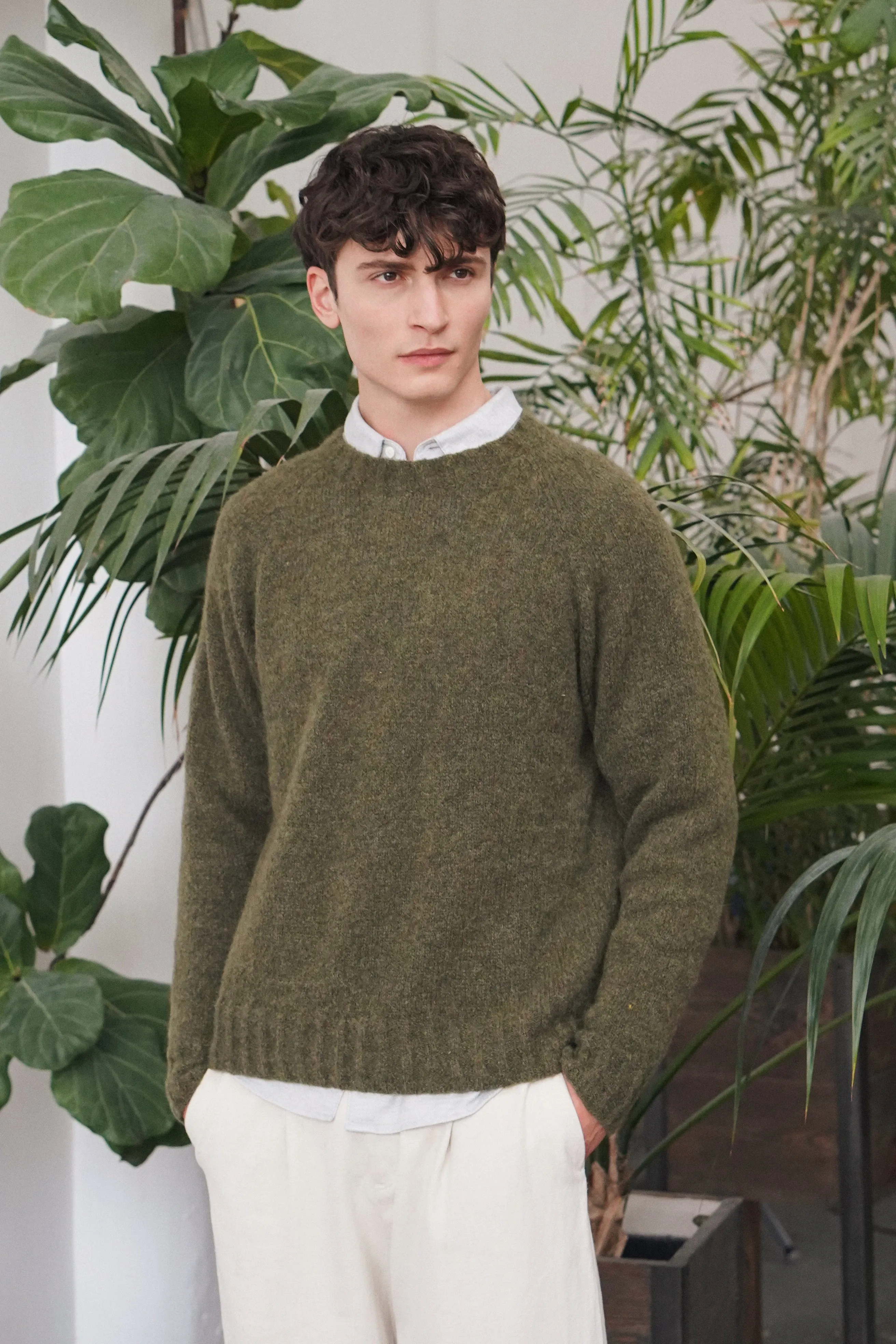 Crewneck Sweater in a Green Brushed Sustainable Alpaca Wool - Sample sold by Delikatessen product image thumbnail 2