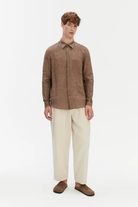 Feel Good Shirt in Pure Italian Linen - Capuccino sold by Delikatessen