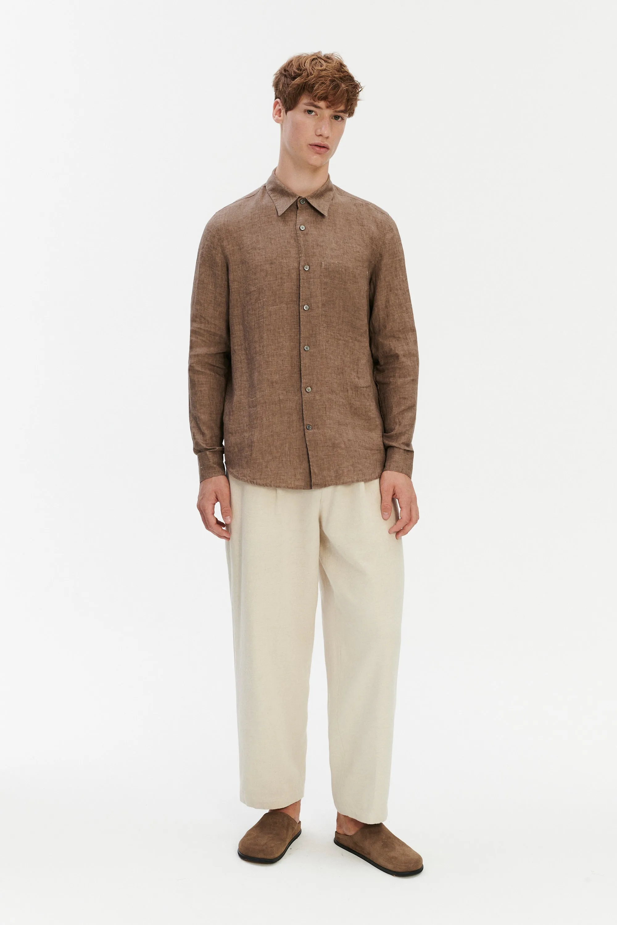 Feel Good Shirt in Pure Italian Linen - Capuccino sold by Delikatessen