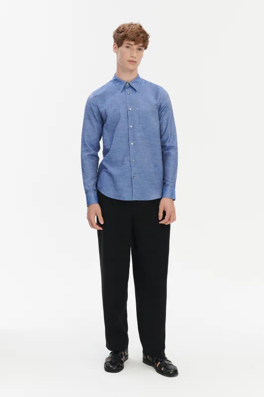 Feel Good Shirt in a Blend of Cotton and Linen - Blue sold by Delikatessen