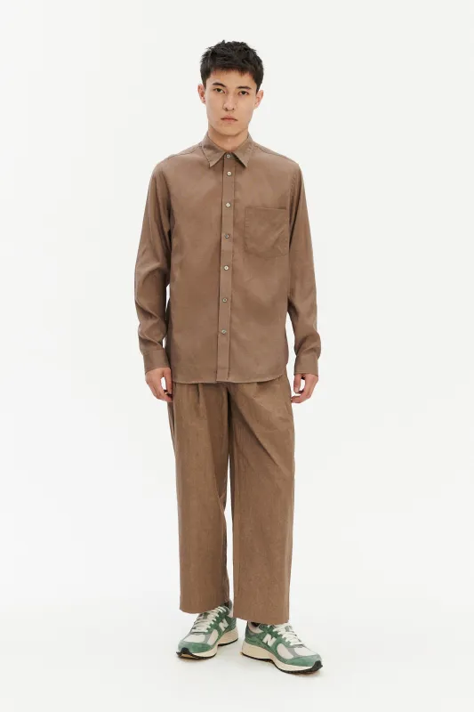 Relaxed Fit Shirt with Fabric Covered Buttons in Taupe made by Delikatessen