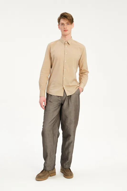 Relaxed Fit Trousers in Brown Italian Blend of Cotton and Linen made by Delikatessen