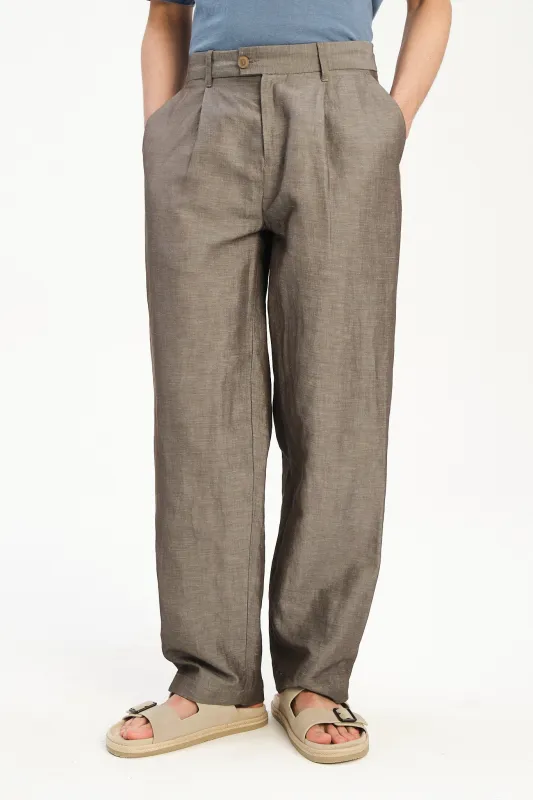 Amsterdam Trousers in a Brown Italian Linen Crepe made by Delikatessen