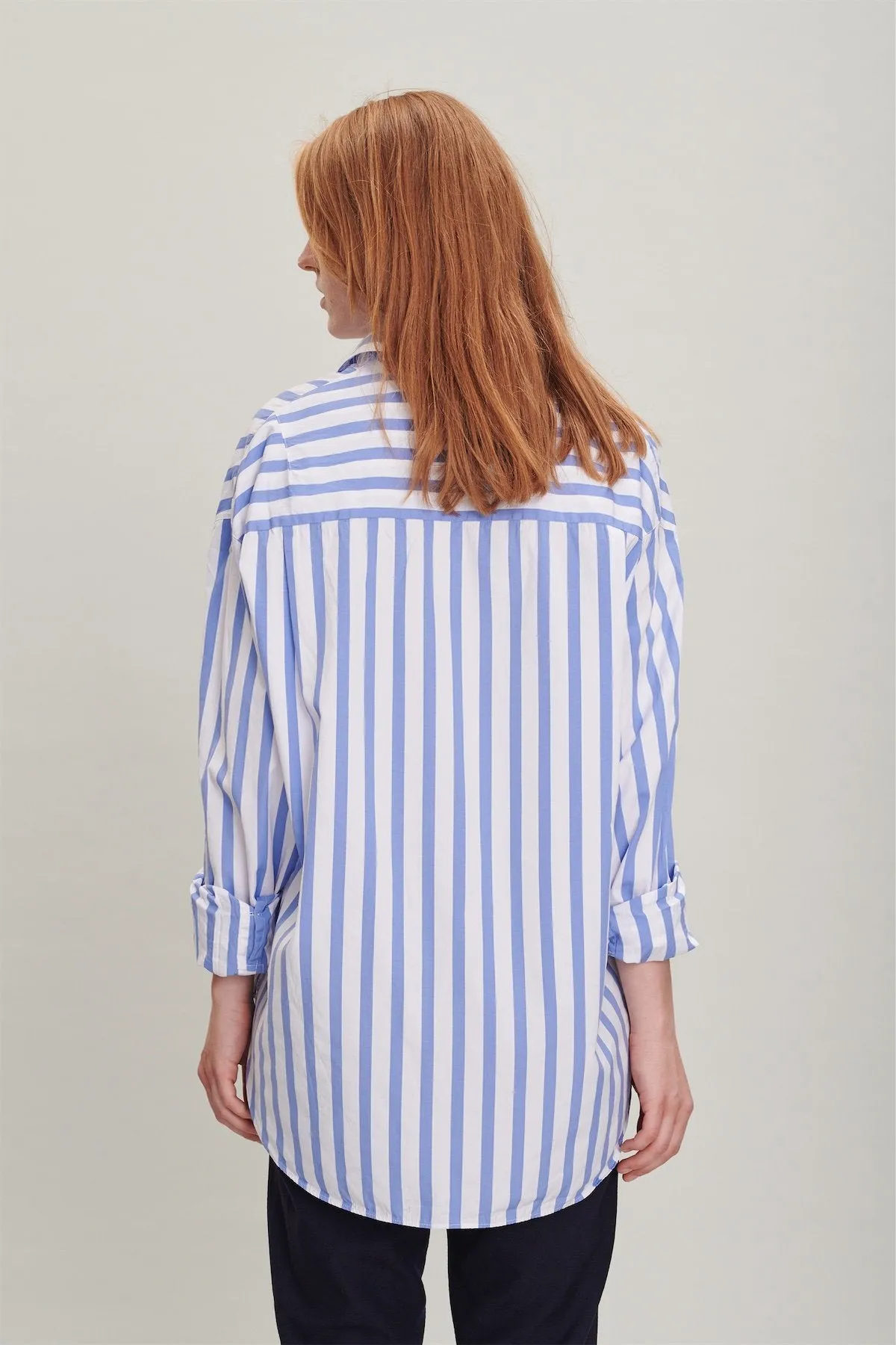 Oversized Delta Shirt in a Blue Striped Italian Cotton and Cupro sold by Delikatessen product image thumbnail 3