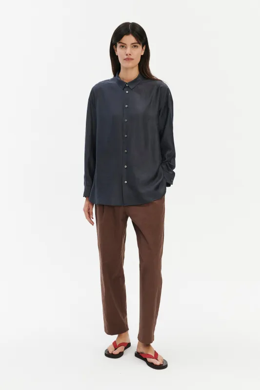 Oversized Arnhem Shirt in a Dark Grey Silky Japanese Blend of Lyocell made by Delikatessen